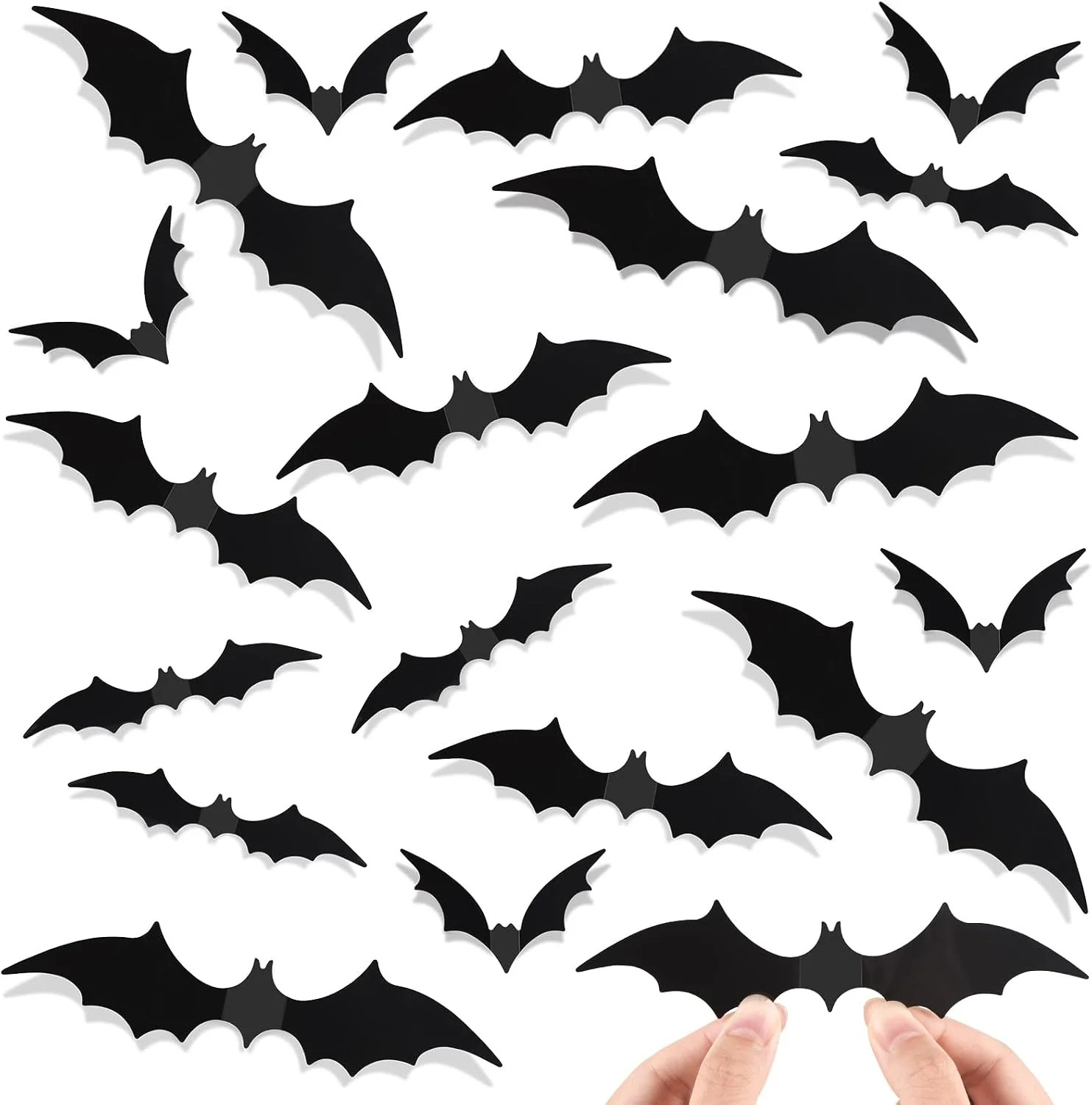 120 Pcs 3D Bat Stickers Halloween Decorations for Home | 4 Size Scary Black Spoo