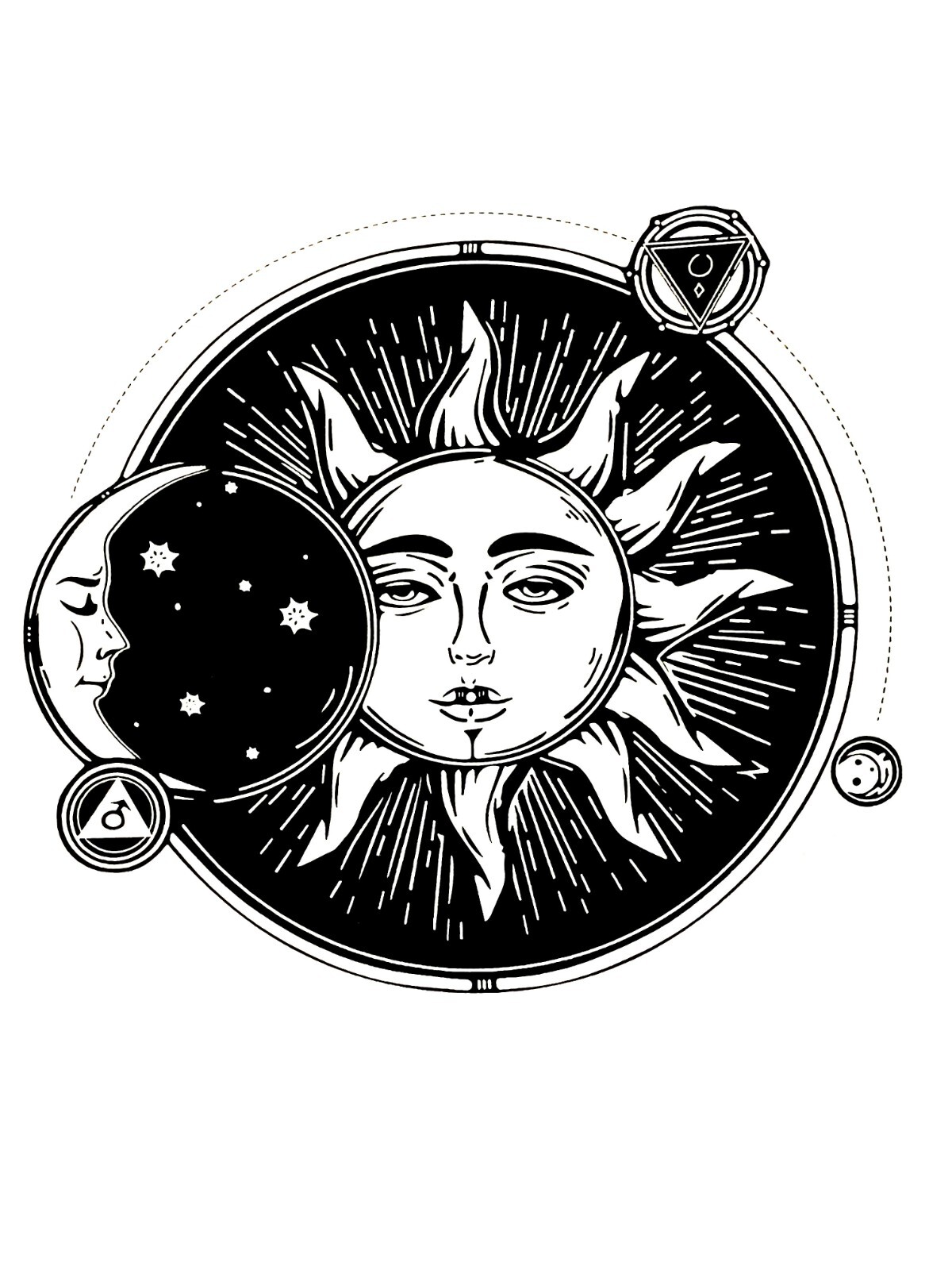 Celestial Sun Moon Sticker (3 Inch) Line Art Minimal Gothic Sketch Grunge
