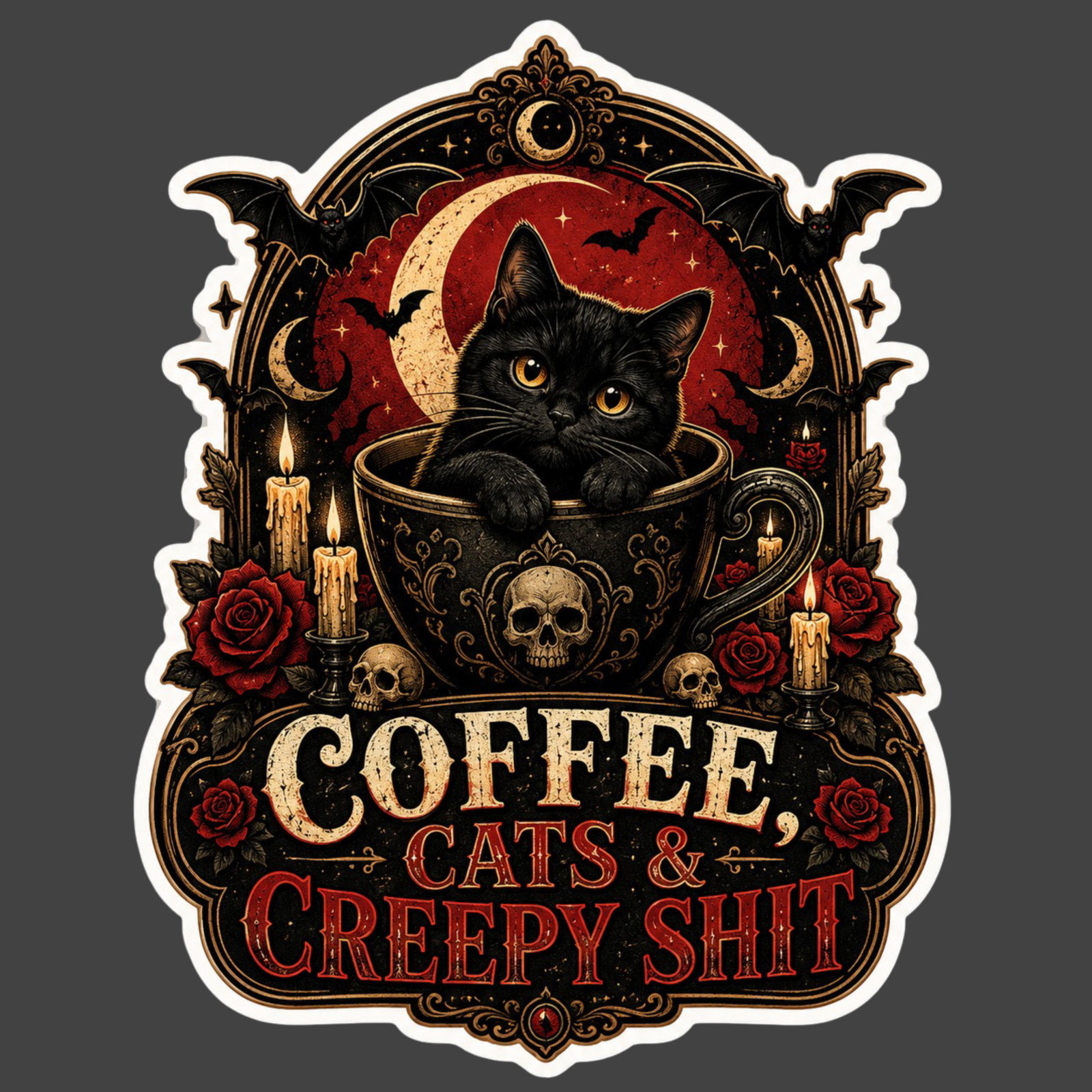 Black Cat Sticker Vinyl Decal Coffee Cats & Creepy Sh*t Gothic Halloween
