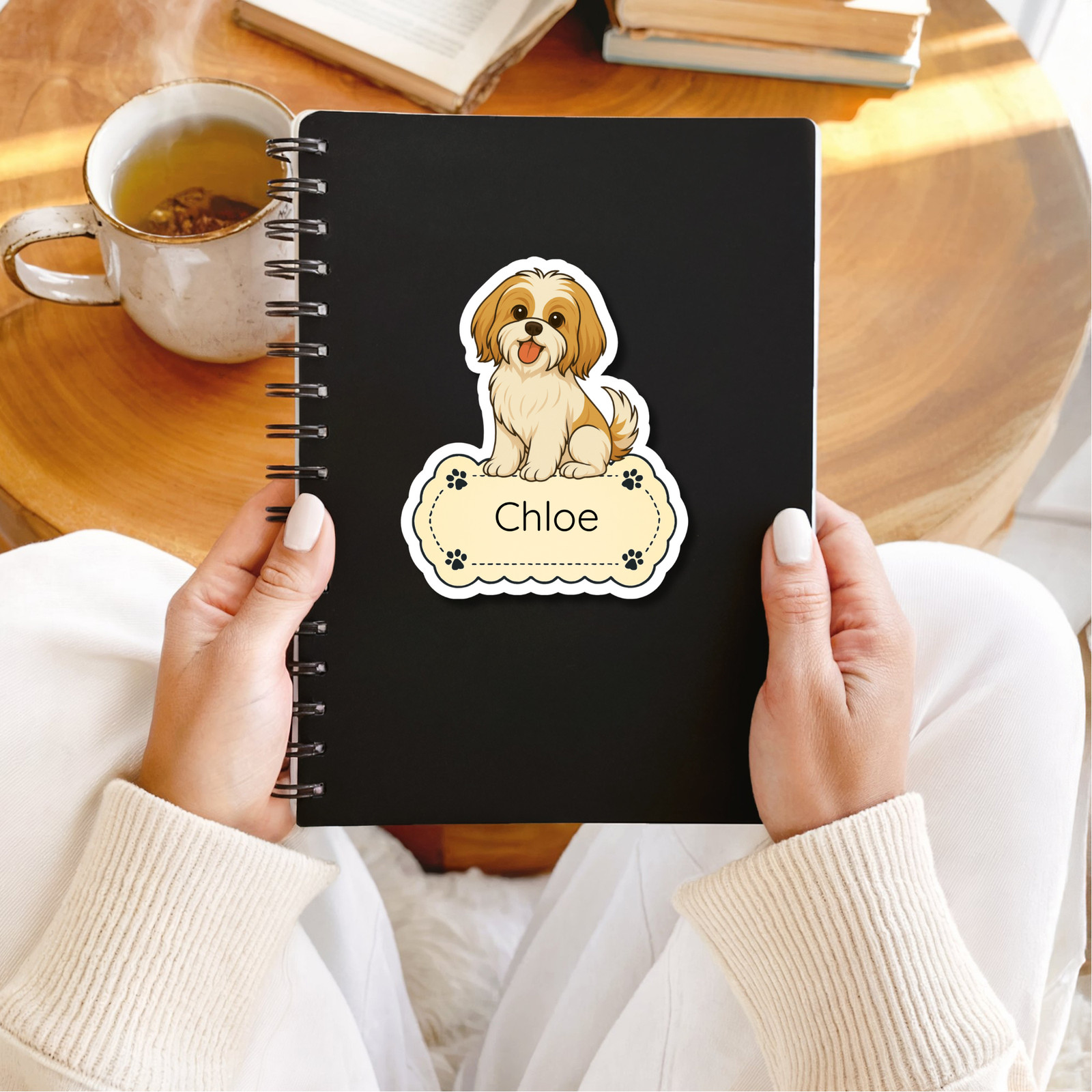 Personalized Shih Tzu Dog Sticker Magnet Bookmark – Gold and White