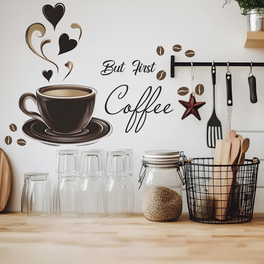 Contemporary Coffee Cup Wall Decal for Enhancing Kitchen or Office Walls