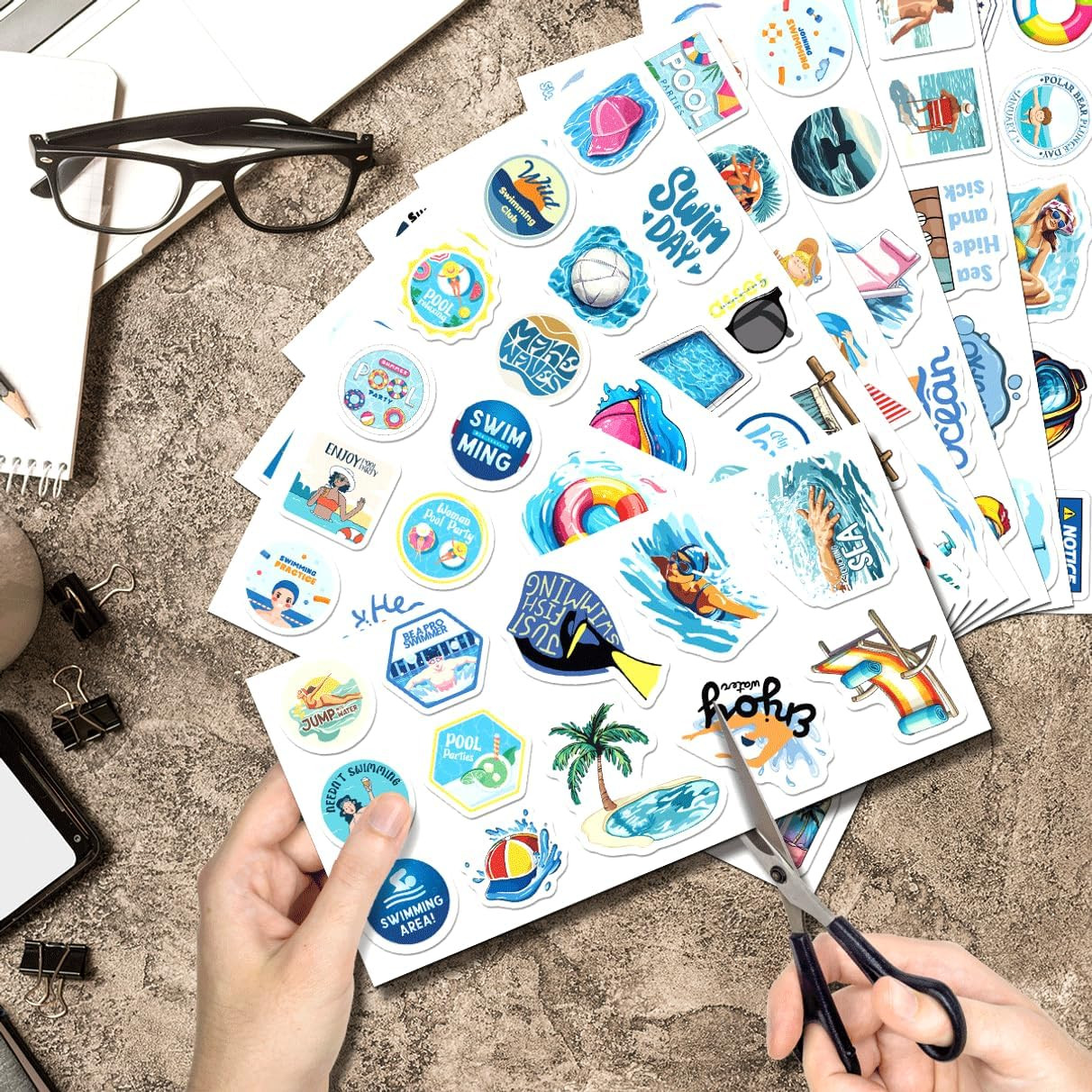 Summer Beach Pool Stickers Pack Vinyl Waterproof for Water Bottles Laptops Journ