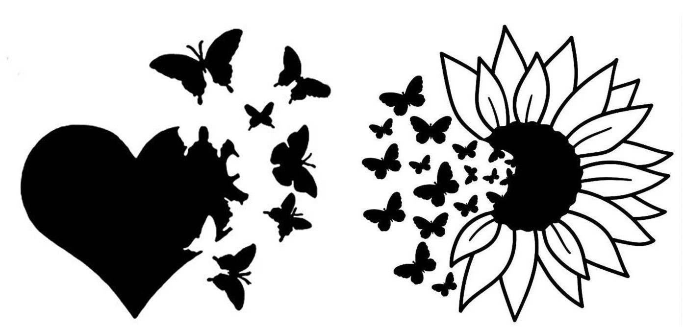 Butterflies Sunflower & Butterflies Heart Two 5" Vinyl Decal Any Flat Surface
