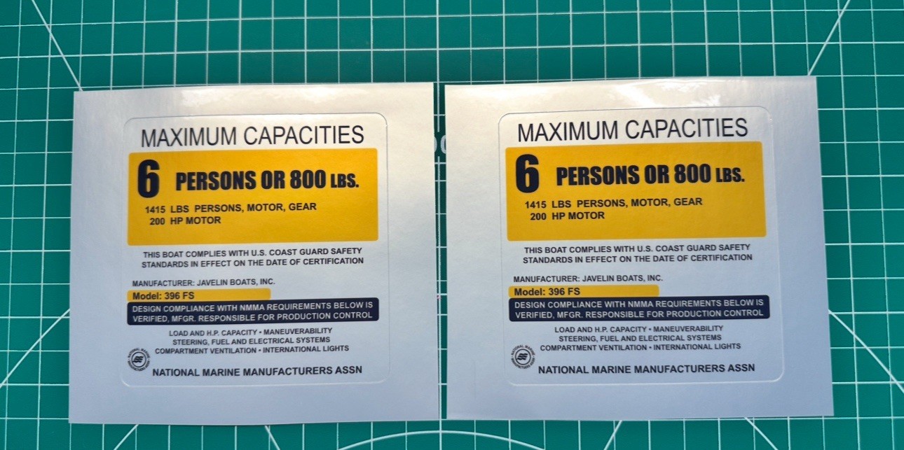 Custom Boat Capacity Sticker – Special Order