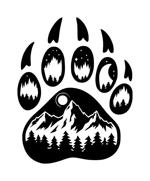 Bear Track Mountain Scene Decal Sticker, Moon Stars Wilderness Wildlife Bear