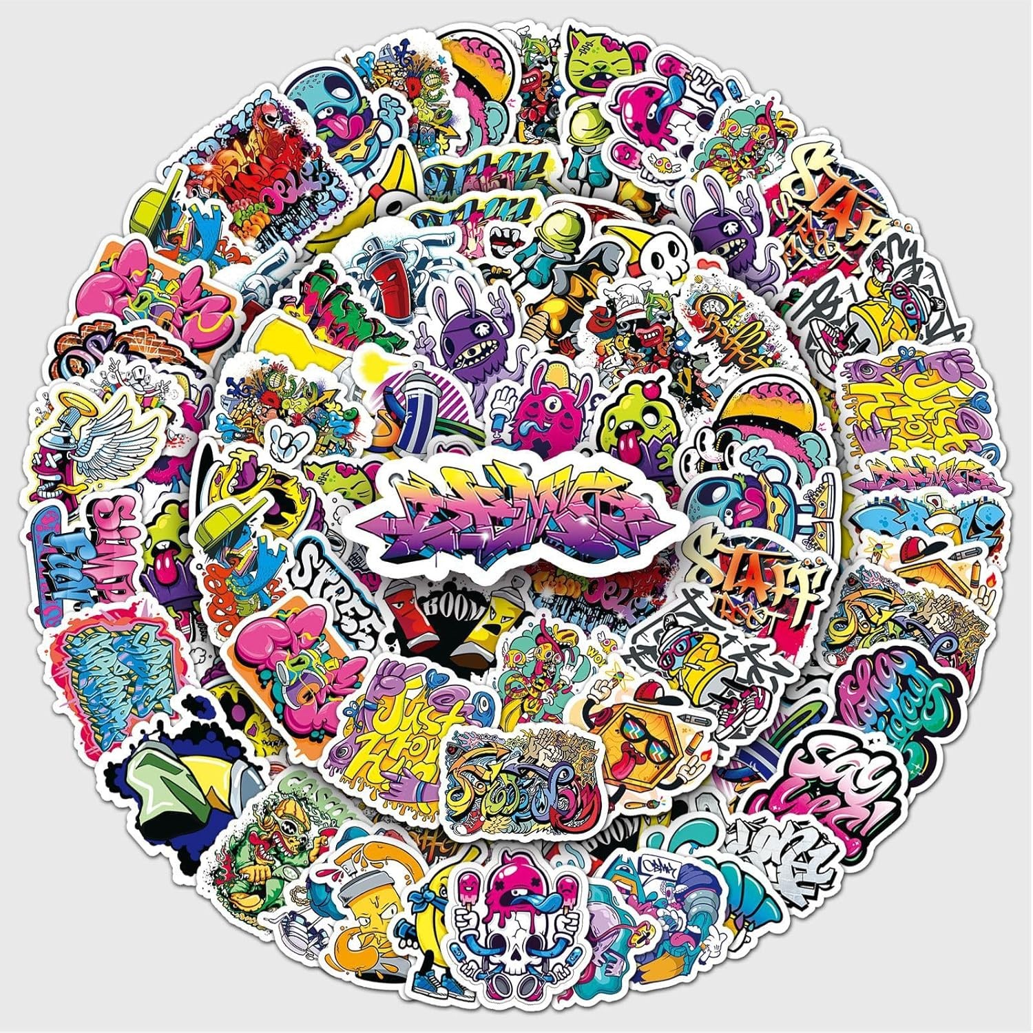 50 Pcs Street Graffiti Stickers – Cool Urban Art Designs, Premium PVC, Removable