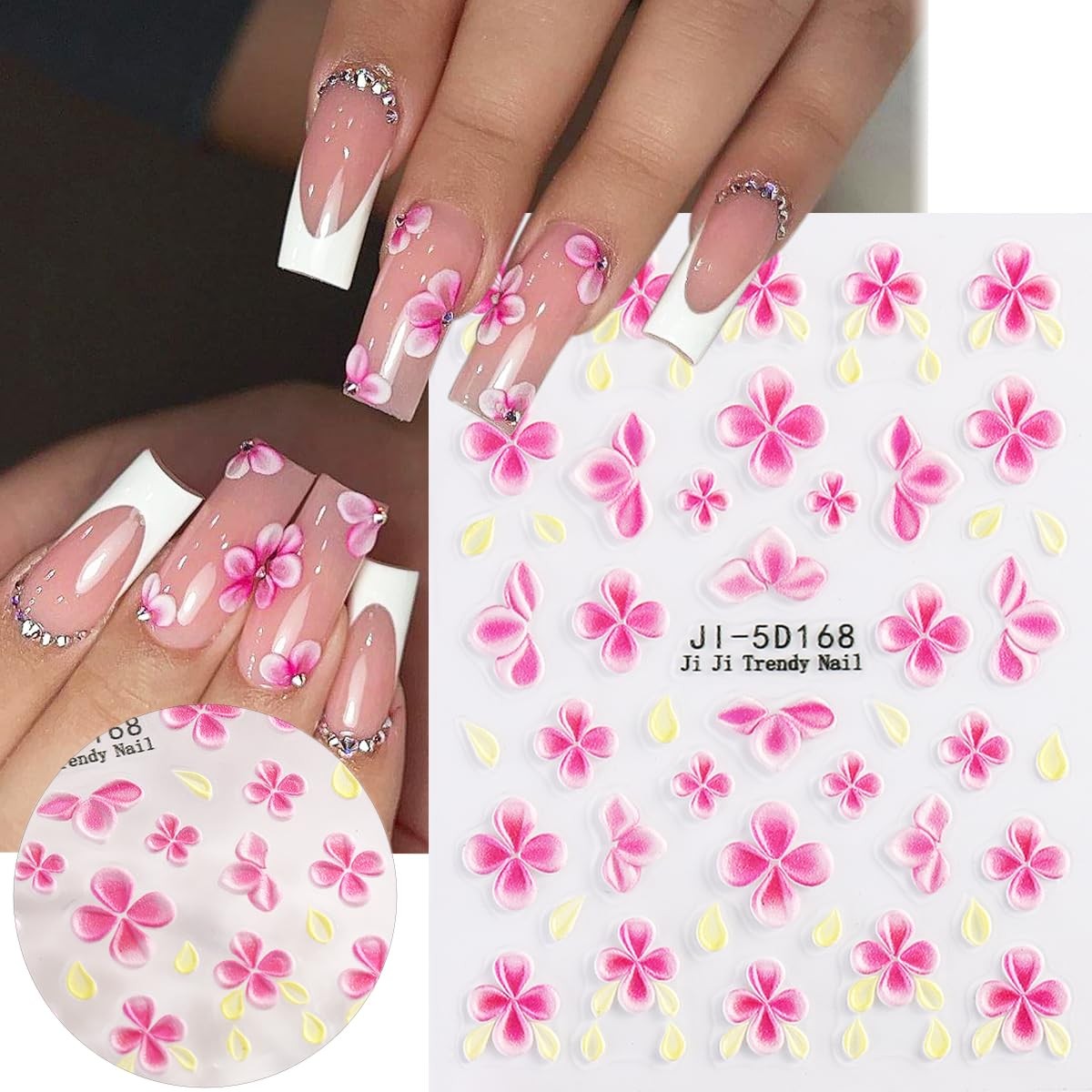 Fspronail 5D Flower Nail Art Stickers 5Pcs Embossed Pink Blue Colorful-01