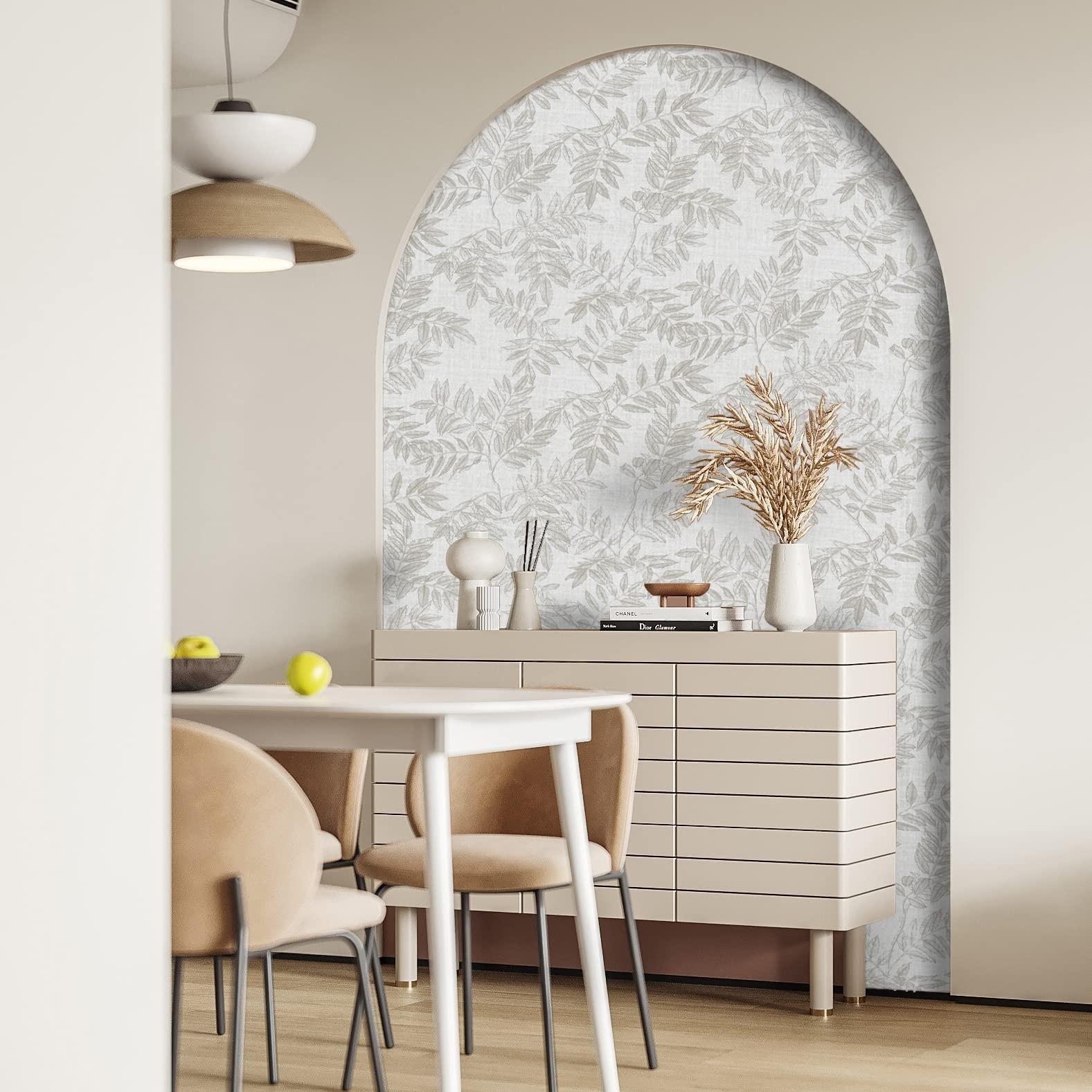 393inL 17.3inW Neutral Leaf Peel and Stick Wallpaper Boho Contact Paper for C…