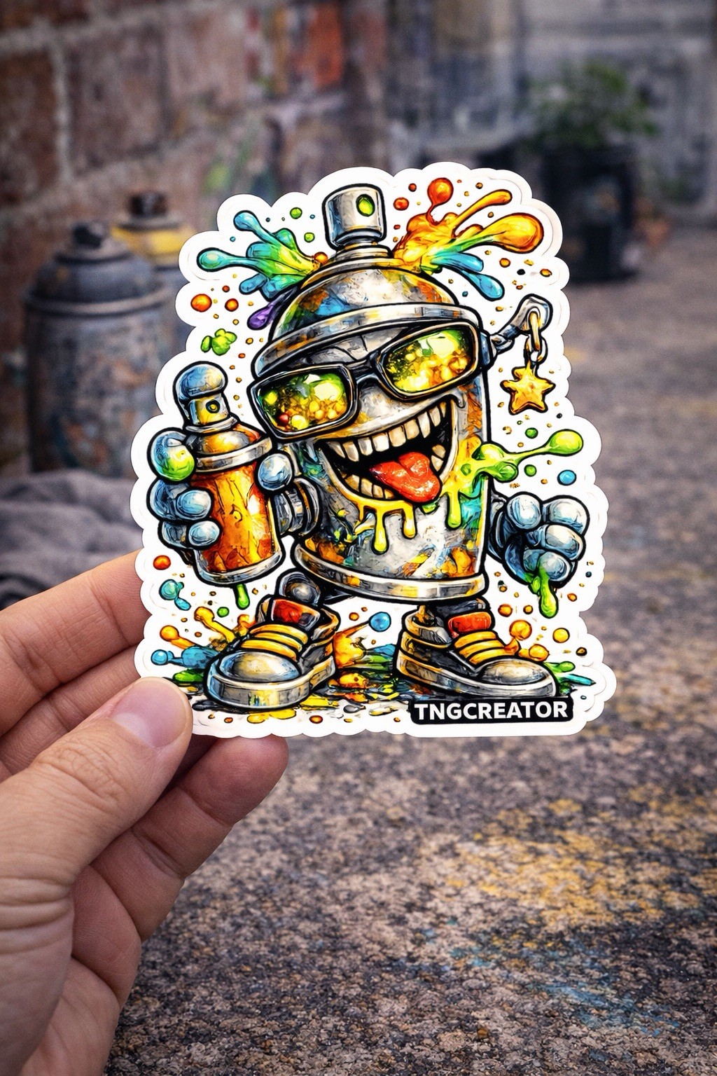 Graffiti Spray Can Character Sticker | Street Art Vinyl Decal | Urban Cartoon