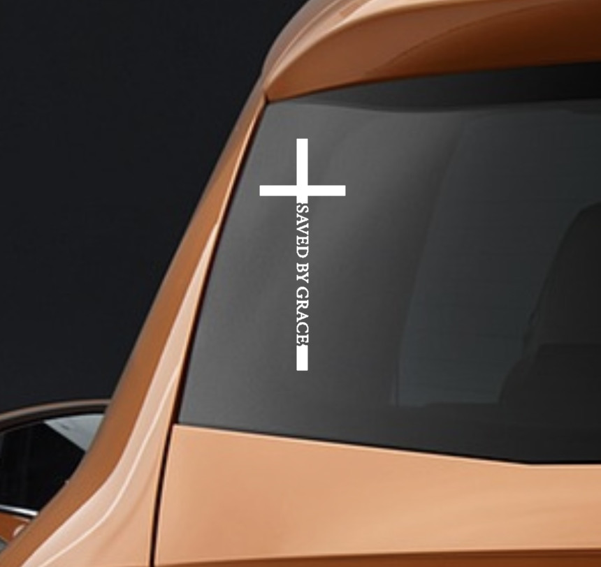 Vinyl Decal Sticker Wood Crafts Signs Christian Quotes Saved By Grace Cross