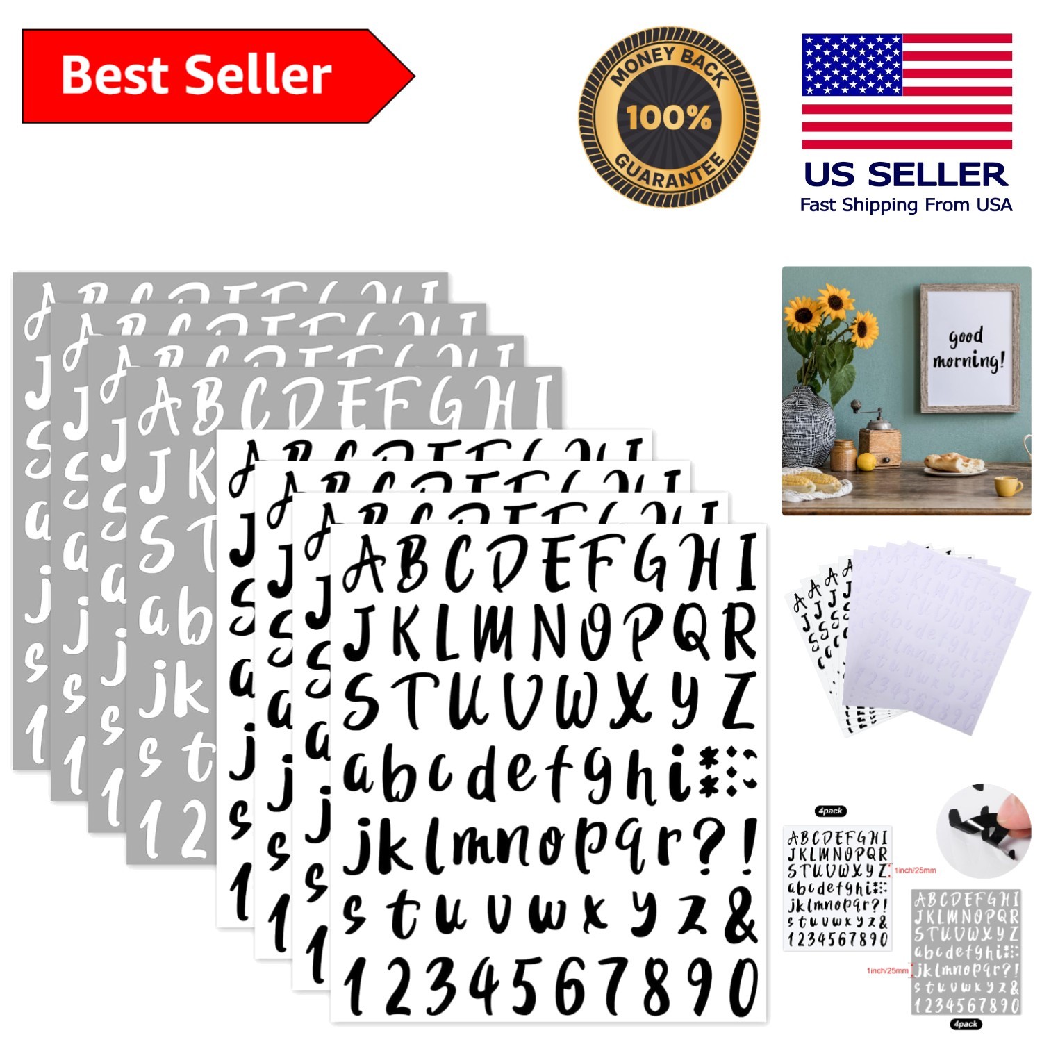 Water-Resistant Vinyl Sticker Letters and Numbers – Ideal for Classroom Decor