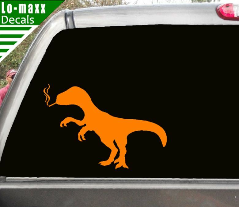 Smoking Dinosaur Art Custom Design Various Sizes & Colors Die Cut Vinyl Decal
