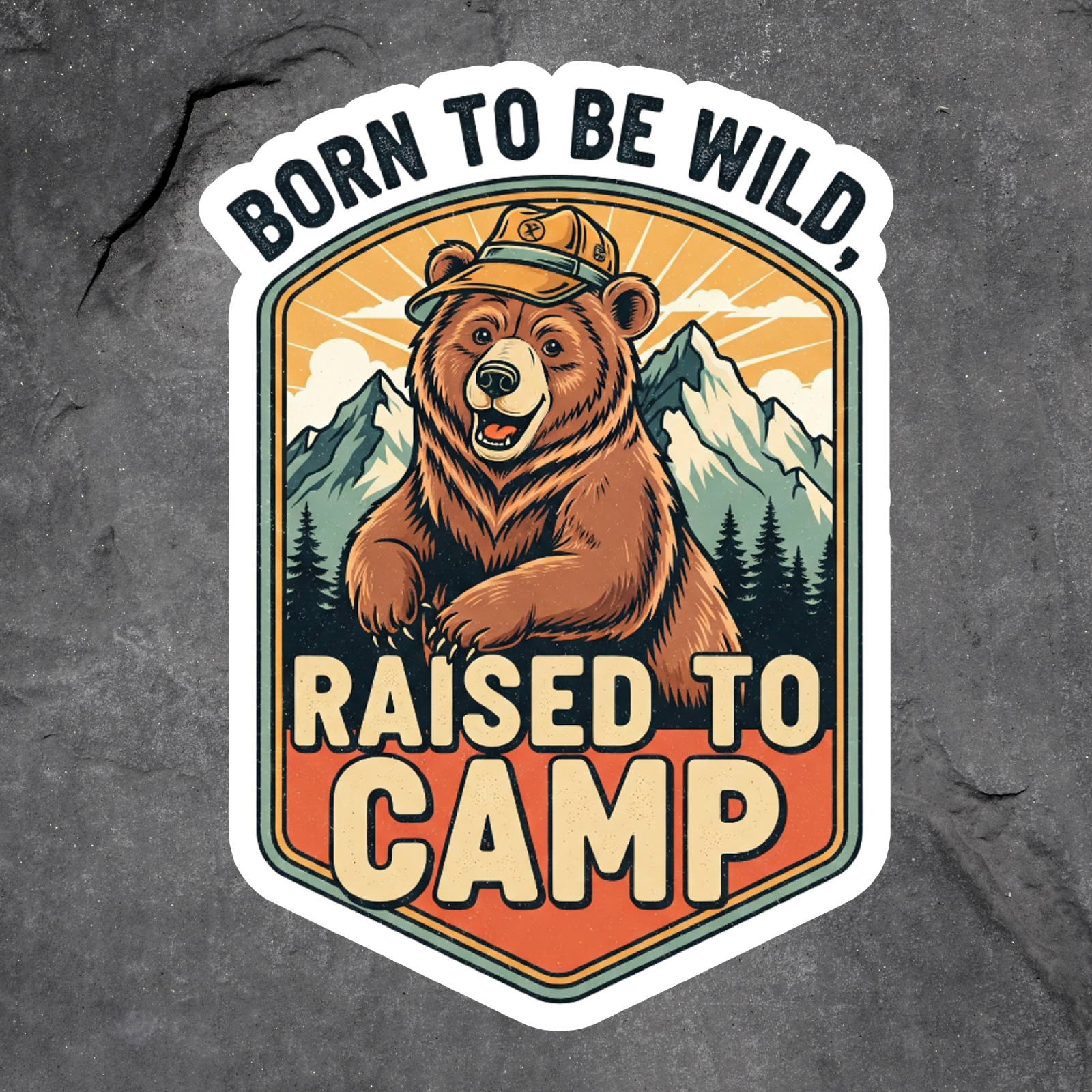 Camping sticker vinyl decal born to be wild raised to camp bear mountains
