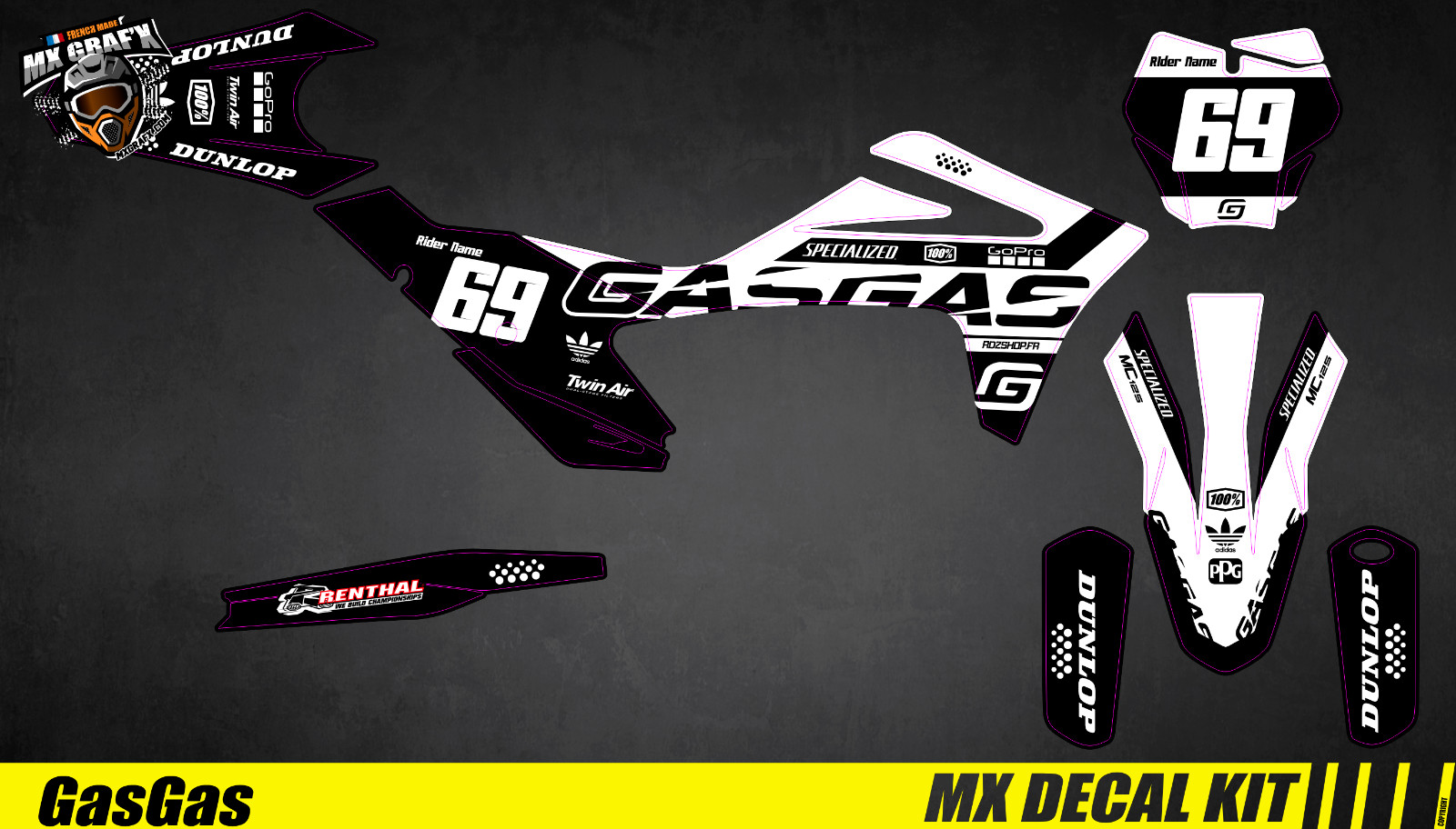 Mx Grafx Moto Decal Kit for Gas Gas – White & Black