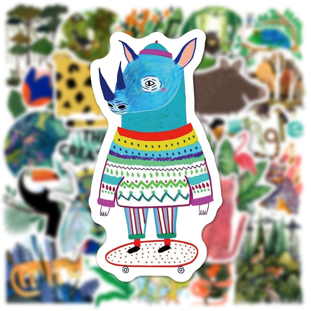 50pcs WILDLIFE Animal Stickers, Water Bottle Laptop No Residue Stickers, #045