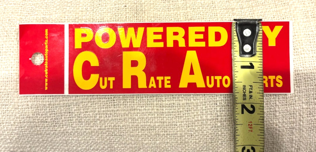 Powered By CRAP Sticker! Red and Yellow! Cut Rate Auto Parts! C.R.A.P. ~Rat Rod