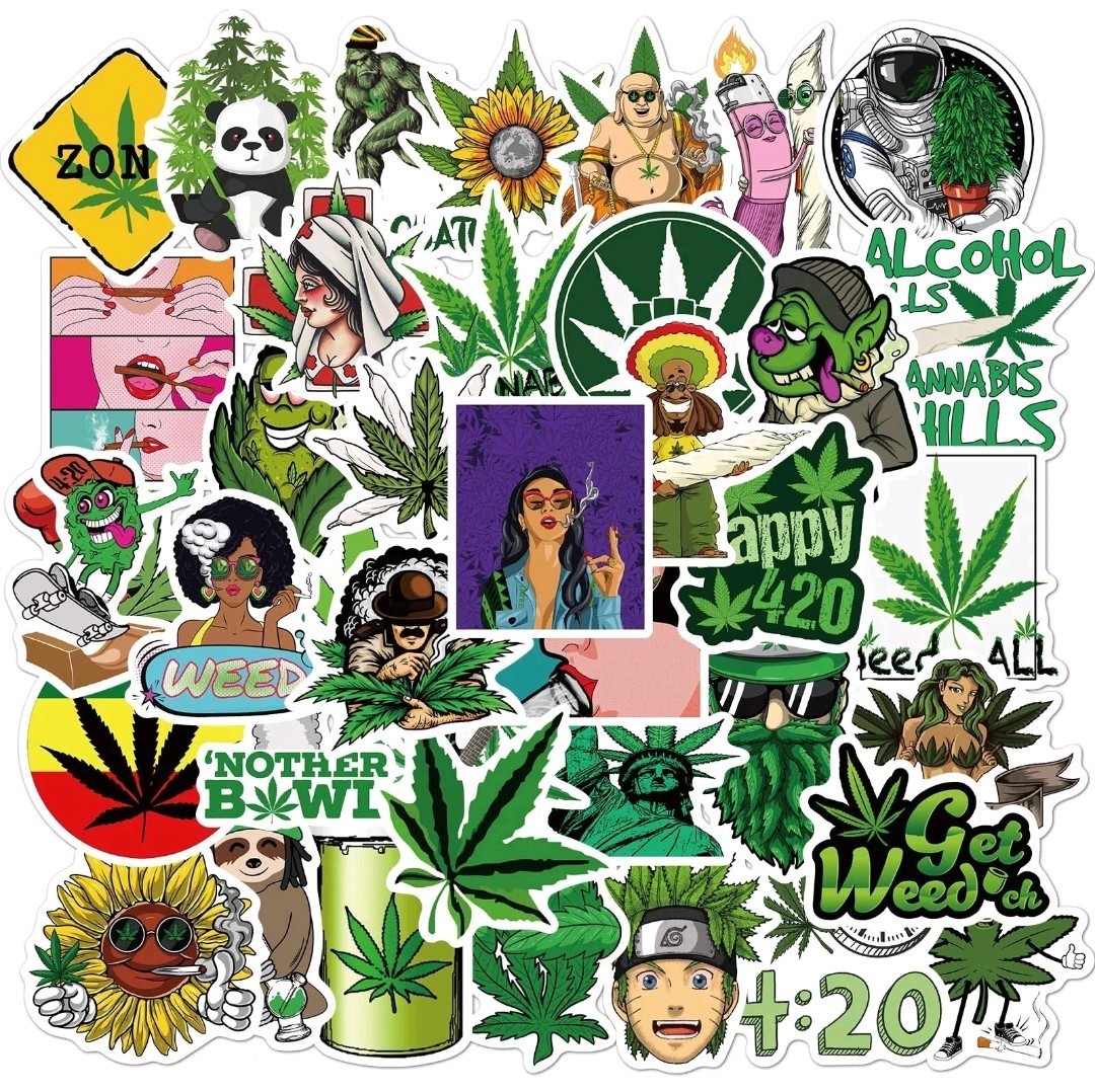 10 Pc 420, Weed, Cannabis, Marijuana, Vinyl Sticker Decals Pack, Funny, Adult