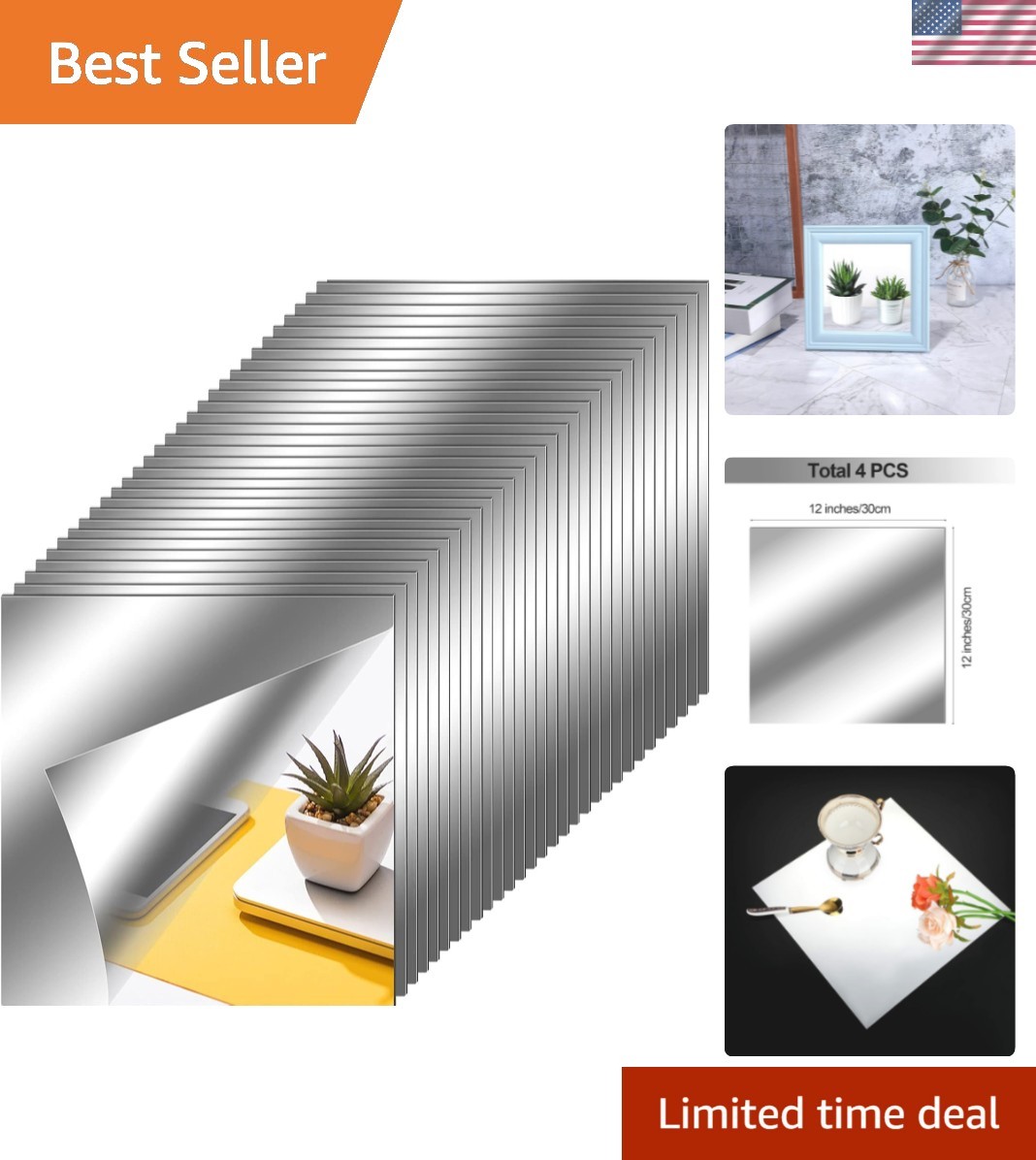 Flexible Non-Glass 12×12 Inch Mirror Stickers – 30 Stylish Wall Decor Tiles