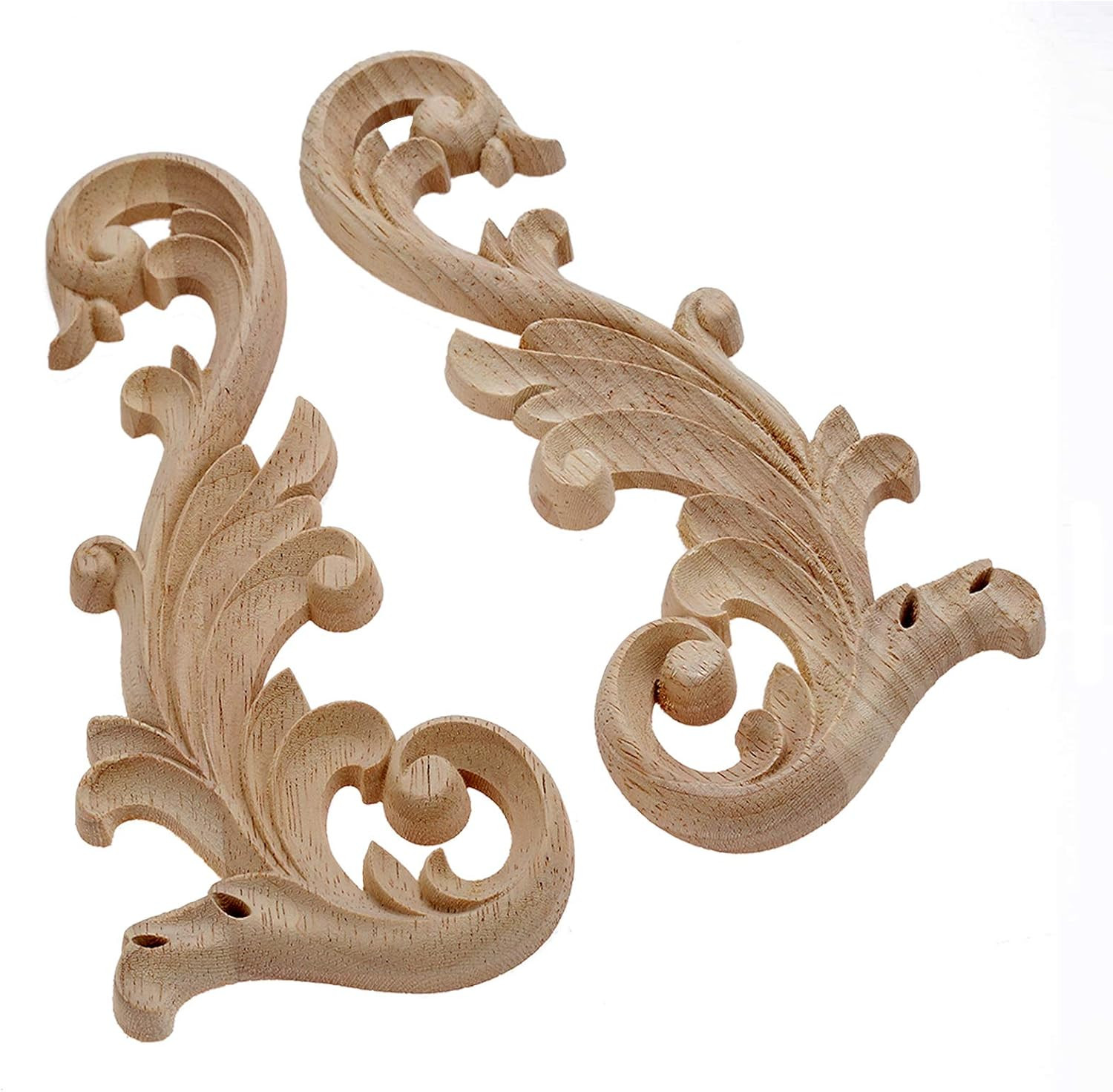 2-Pair Clear Carved Wood Appliques Onlay, 24X12Cm/9.45X4.72Inch, Door Decorative
