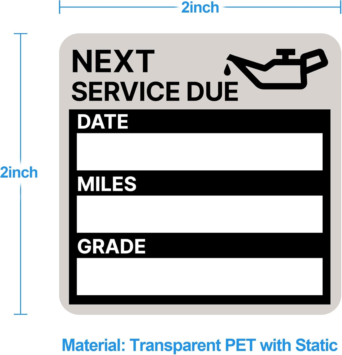 for Oil Change Sticker Static Cling, Clear Stickers 120 Pcs 2”x 2” Next Serv