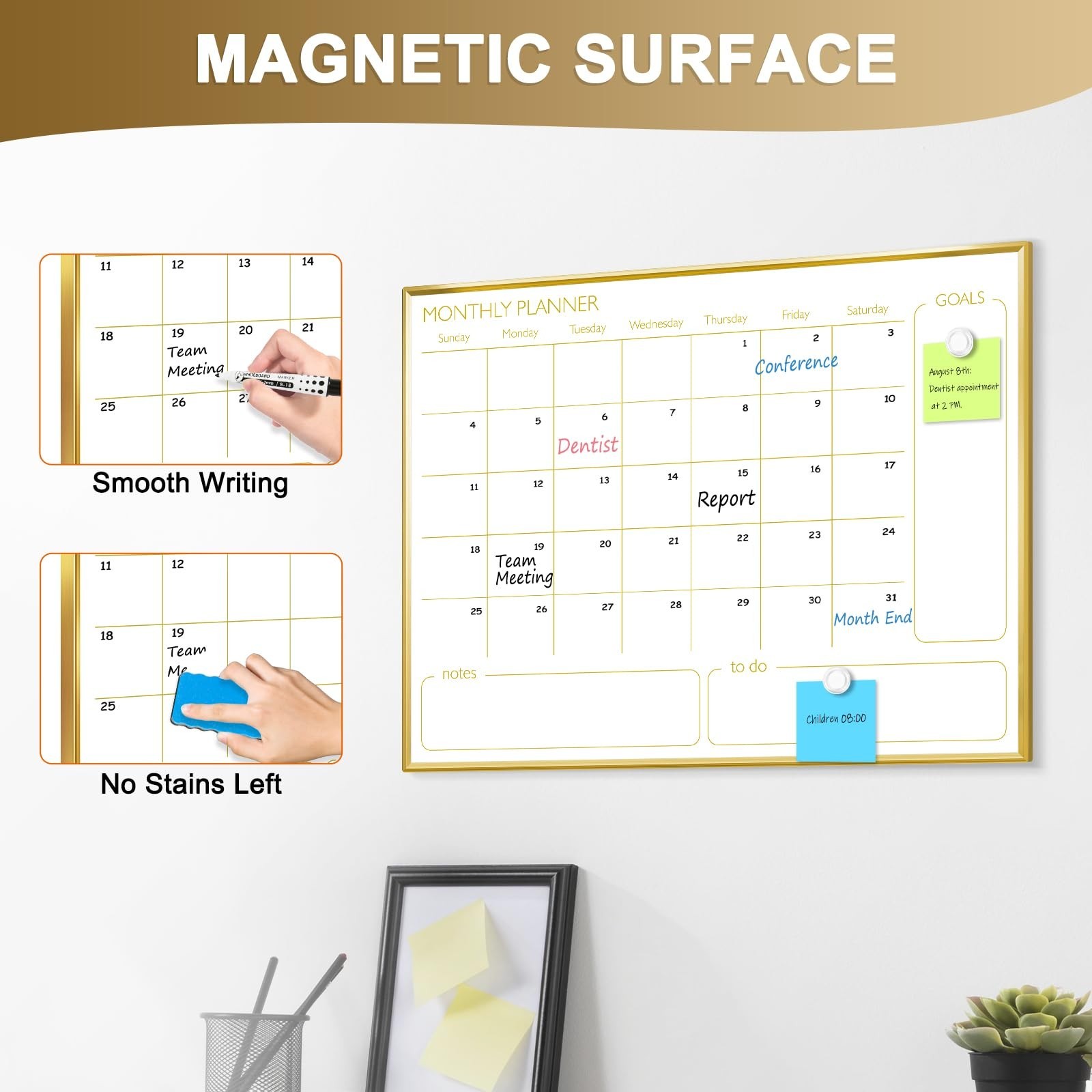 Dry Erase Calendar Whiteboard for Wall, 24" x 18" Monthly White Board Plann…