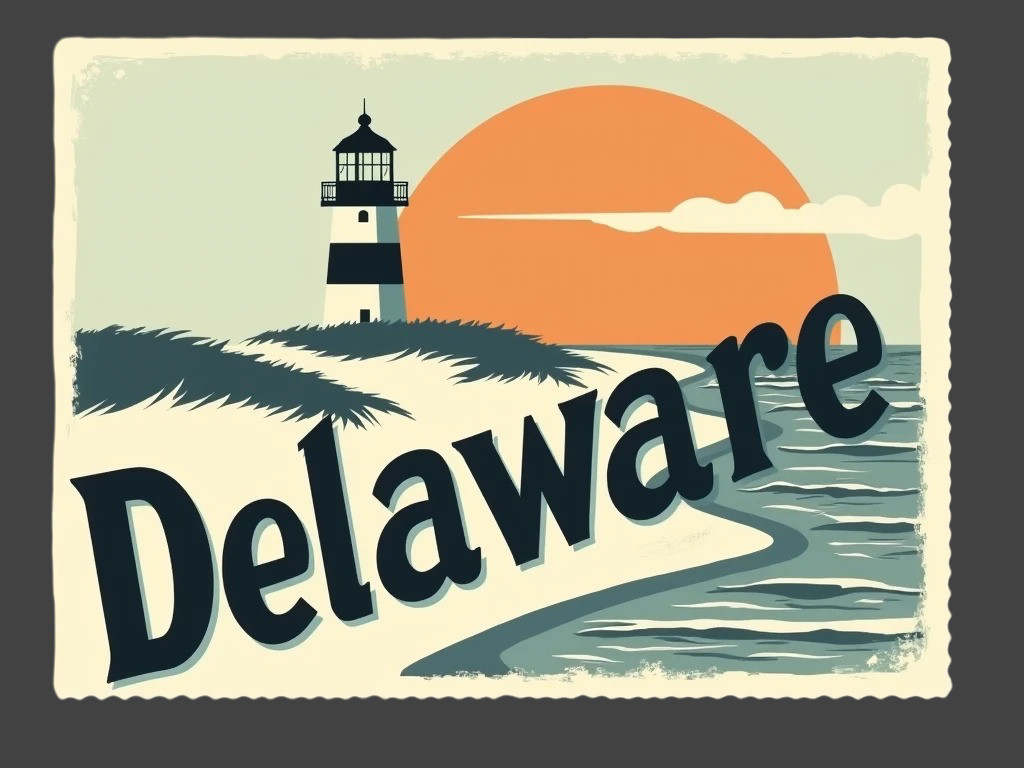 Delaware Sticker Vinyl Decal Lighthouse Beach Coastal Ocean Sunset Vintage