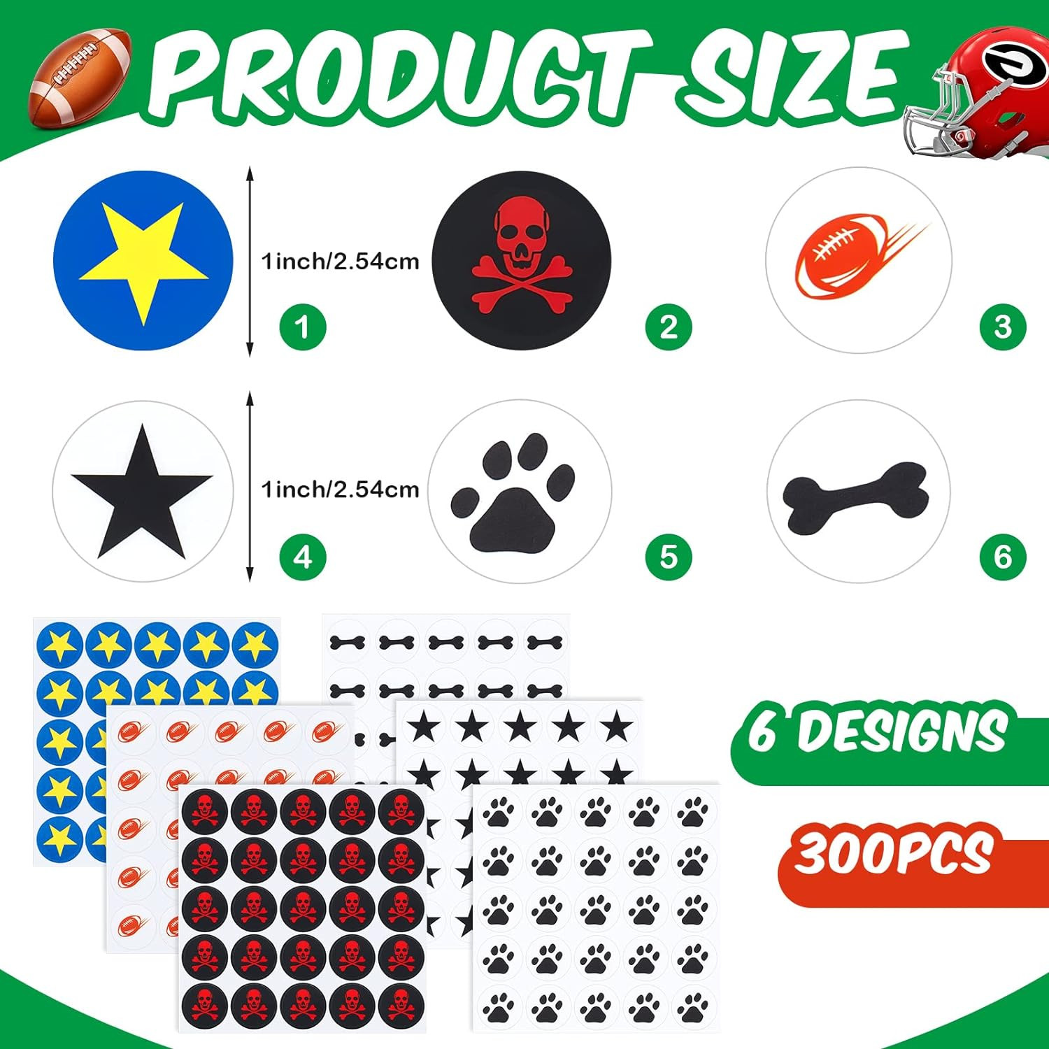 300 Pieces 12 Sheets Football Helmet Decals Football Award Stickers