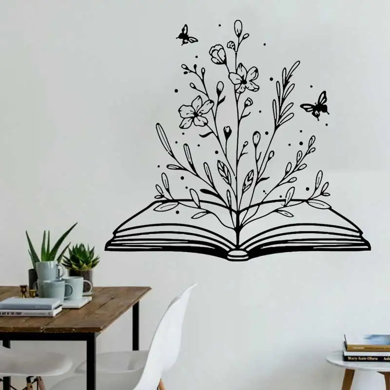 Reading Books Wall Stickers Abstract Butterfly School Library Classroom Study