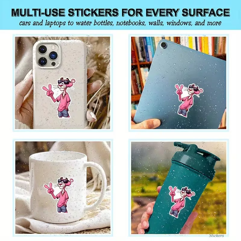 4pcs Pink Panther All Ok Sticker Waterproof Vinyl Decals Durable & Easy-to-App