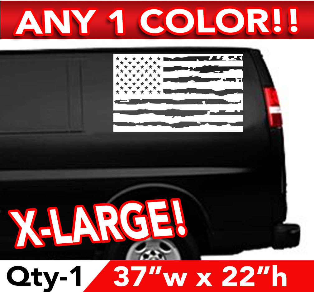 AMERICAN FLAG GRUNGE STYLE LARGE WALL OR WINDOW DECAL STICKER 37"w x 22"h