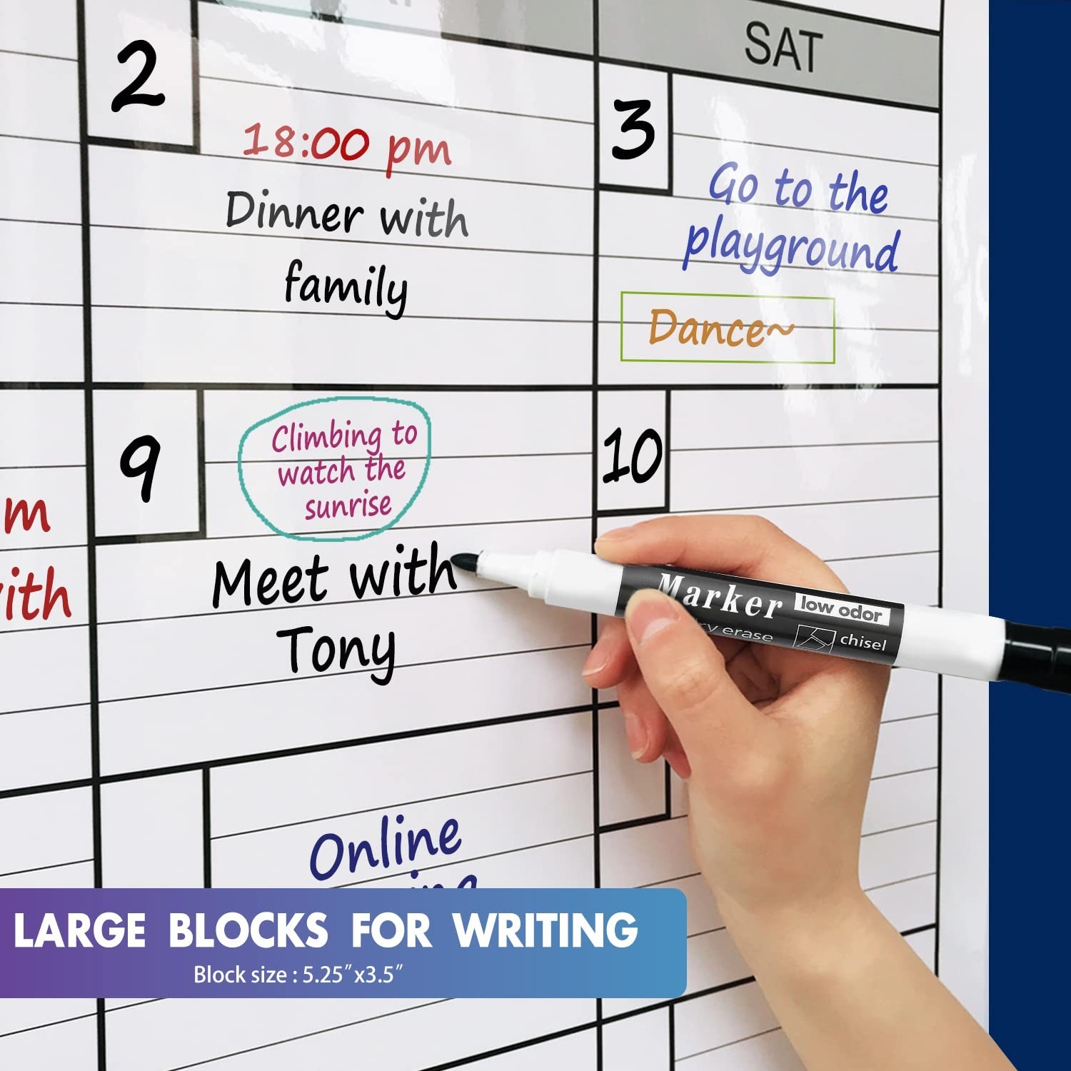 Dry Erase Monthly Extra Large White board Calendar for Wall, 25" by 38", Jumb…