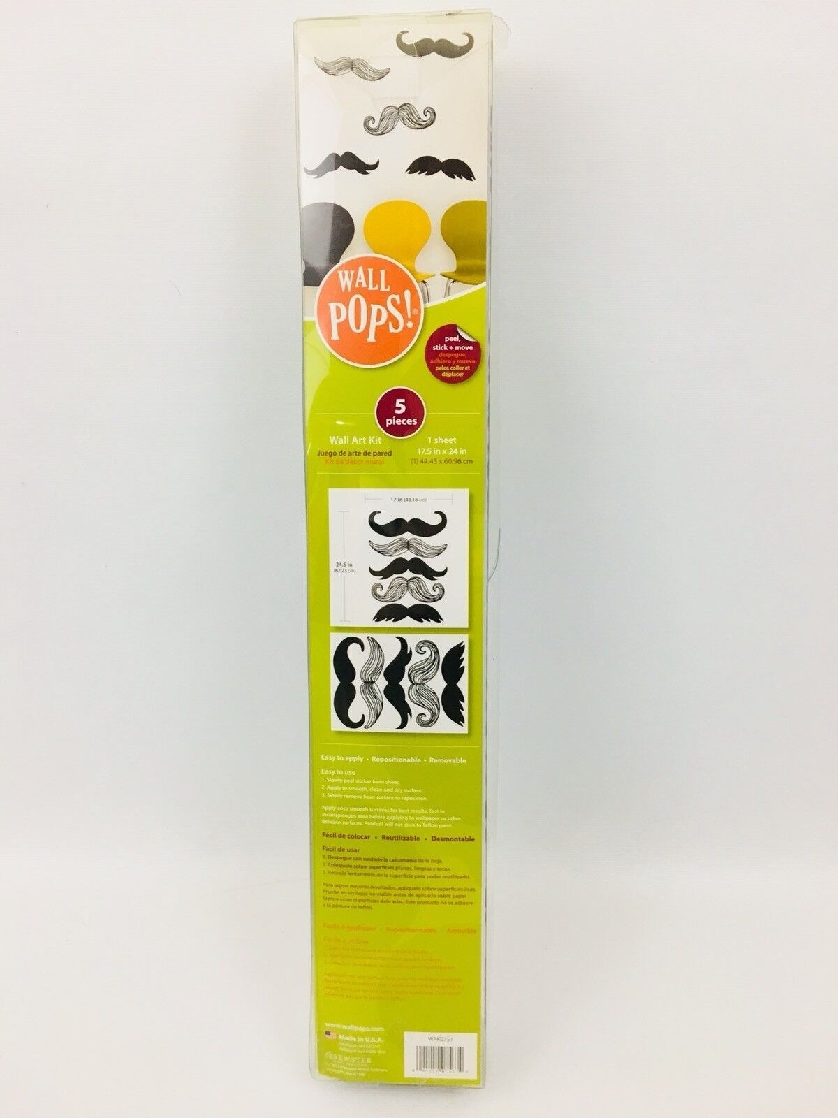 Mustache Wall Decals Peel & Stick Wall Art Kit By Wall Pops! 5-Piece Set 17"x24.