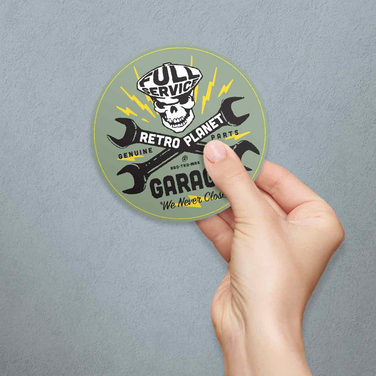 Vinyl Sticker, Die Cut Vinyl Retro Planet Garage Skull Wrenches Decal