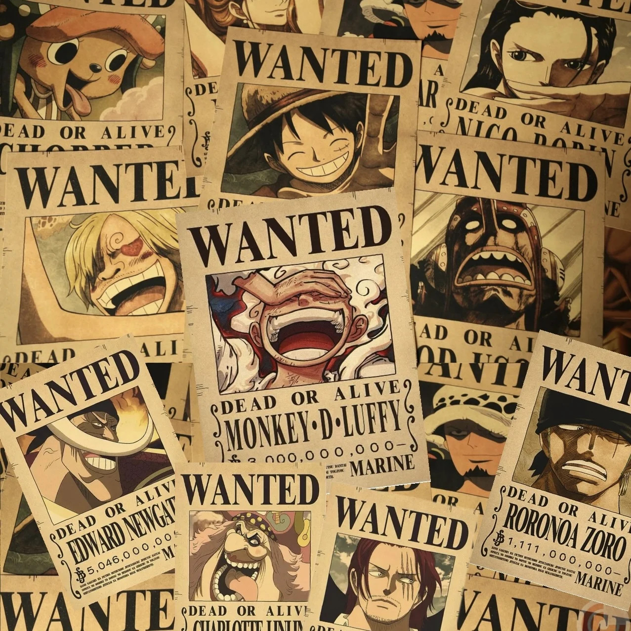 56PCS One Piece Wanted Poster Stickers for Laptop Phone Car Wall Decor