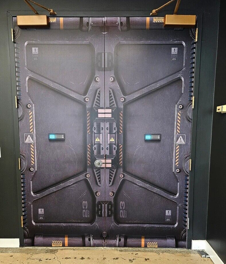 Futuristic Double Door Wrap, Laminated Mural, Cover, Self-adhesive. Set of 2 pcs
