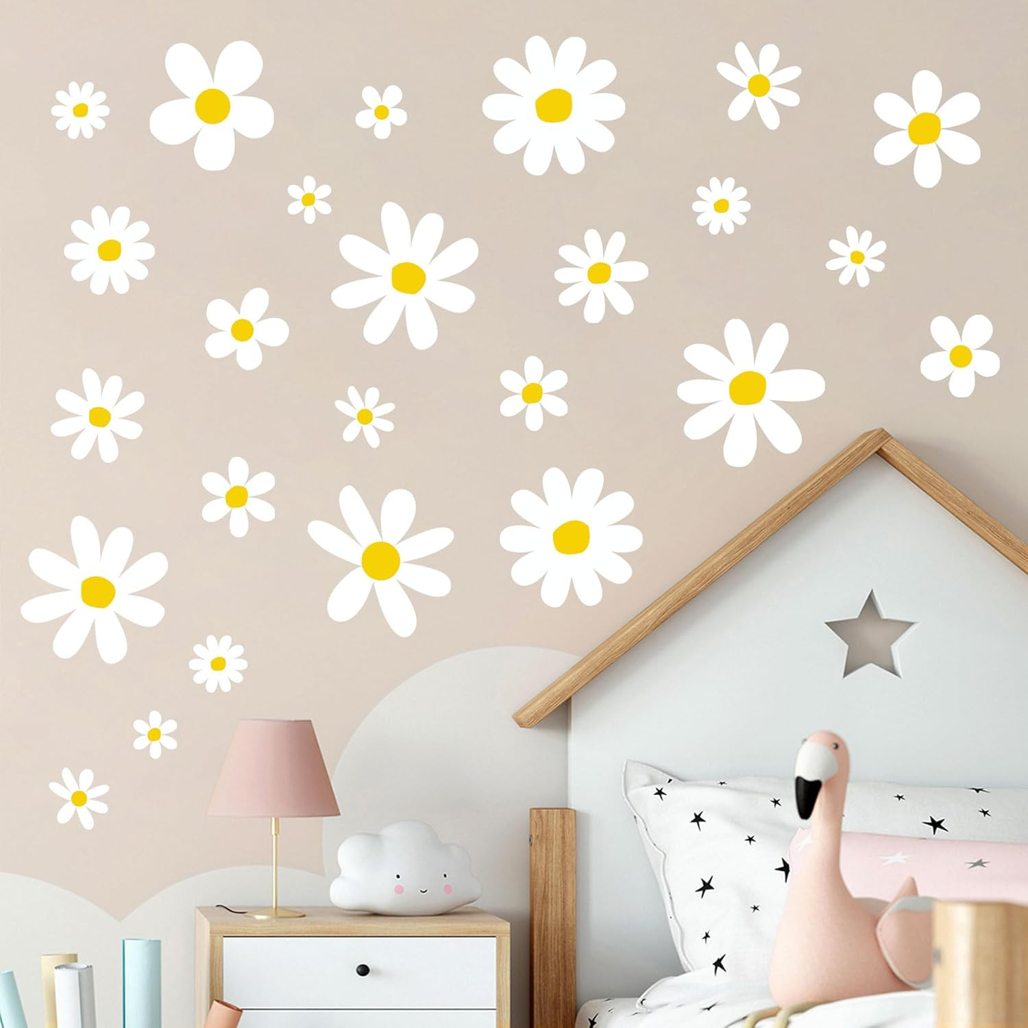 12 Sheets Daisy Wall Decals Boho Flower Wall Stickers Cute Kids Girls Room Decor