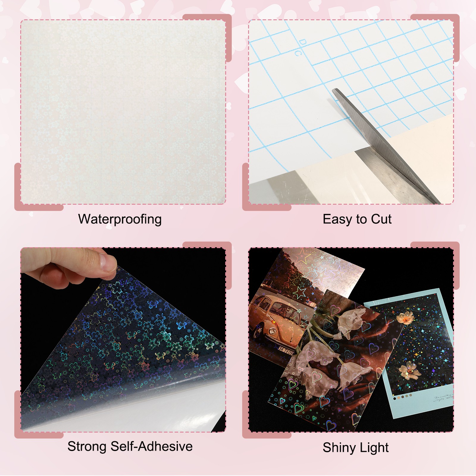 22 Sheets 8.3"x11.7" Holographic Sticker A4 Self-Adhesive Film(Flower)