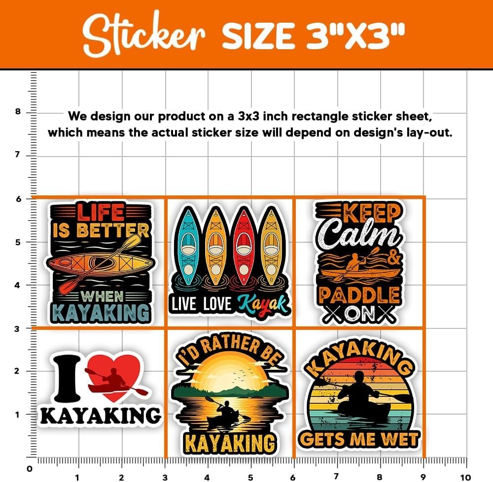 10Pcs, 3×3] Kayaking Sticker Pack – Funny Vinyl Stickers for Kayakers, River …