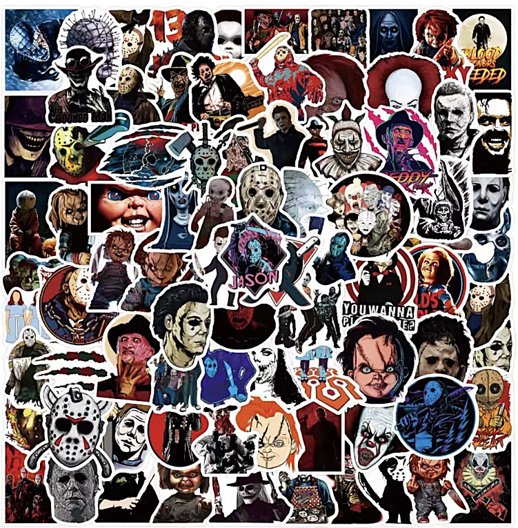 Horror Movie Character & More Stickers 25pc LOT Random Color and B&W Scary