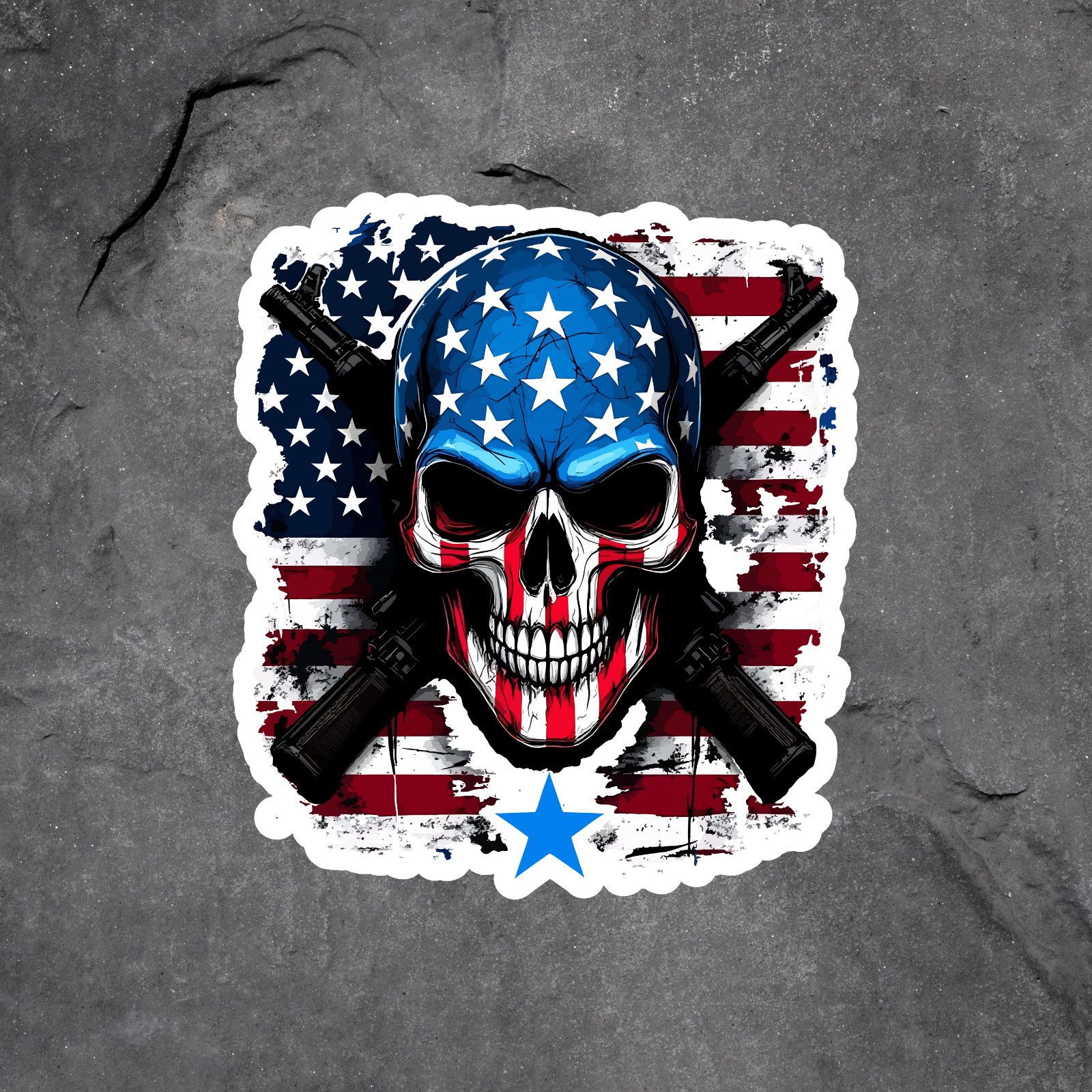 Skull sticker vinyl decal american flag patriotic guns stars usa bold graphic