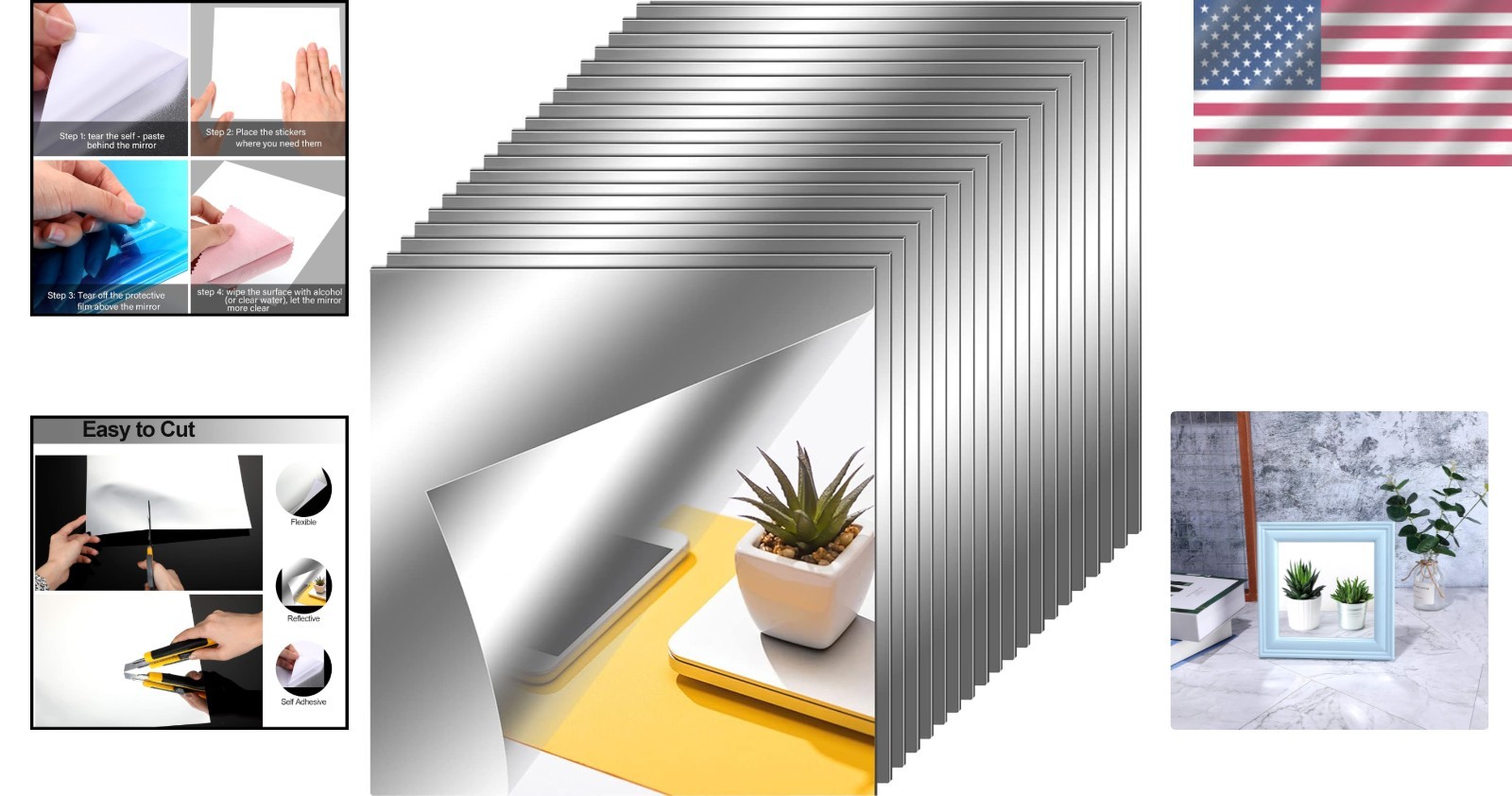 20Pcs Flexible Mirror Sheets 12×12" Self-Adhesive Stickers