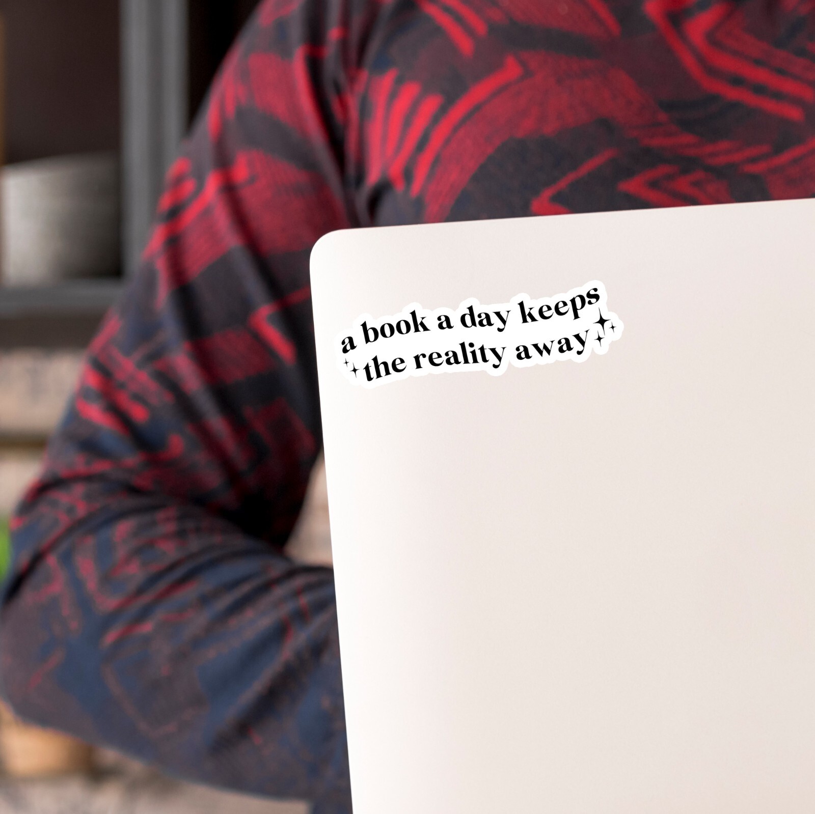 A Book A Day Keeps The Reality Away Sticker Water Bottle Laptop Car Sticker