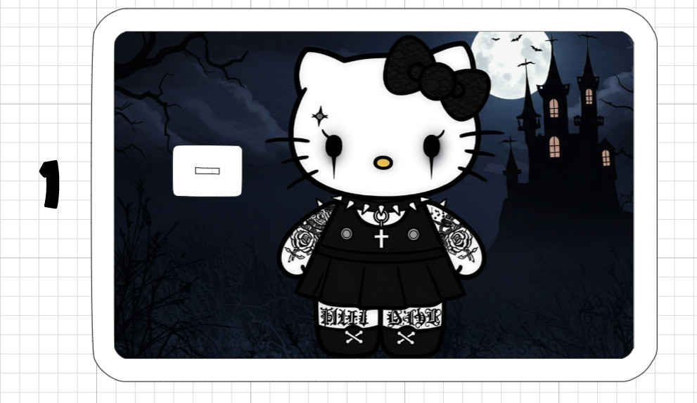 Gothic Hello Kitty ATM DEBIT CREDIT CARD Skin Sticker Emo Tattoo Black Halloween