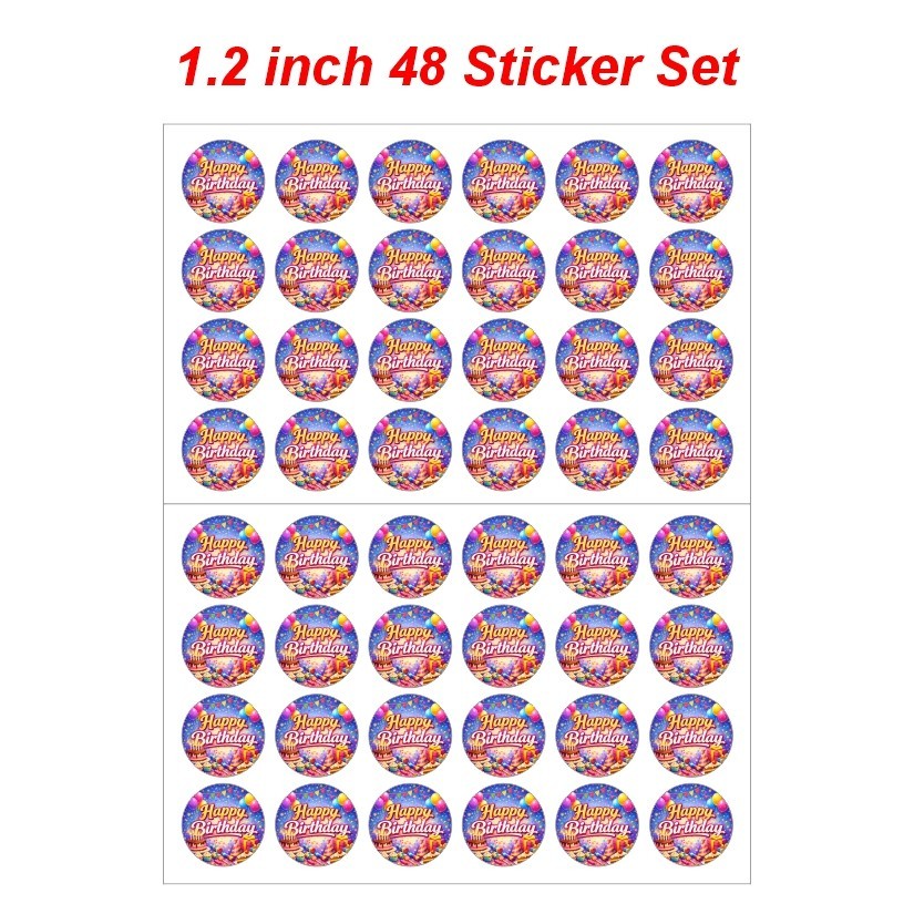 Happy Birthday Round Dot Stickers Set, 1.2" & 1.5"