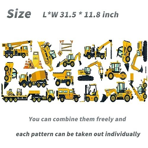 Construction Vehicles Wall Decals – Peel & Stick Removable Stickers for Kids' Ro