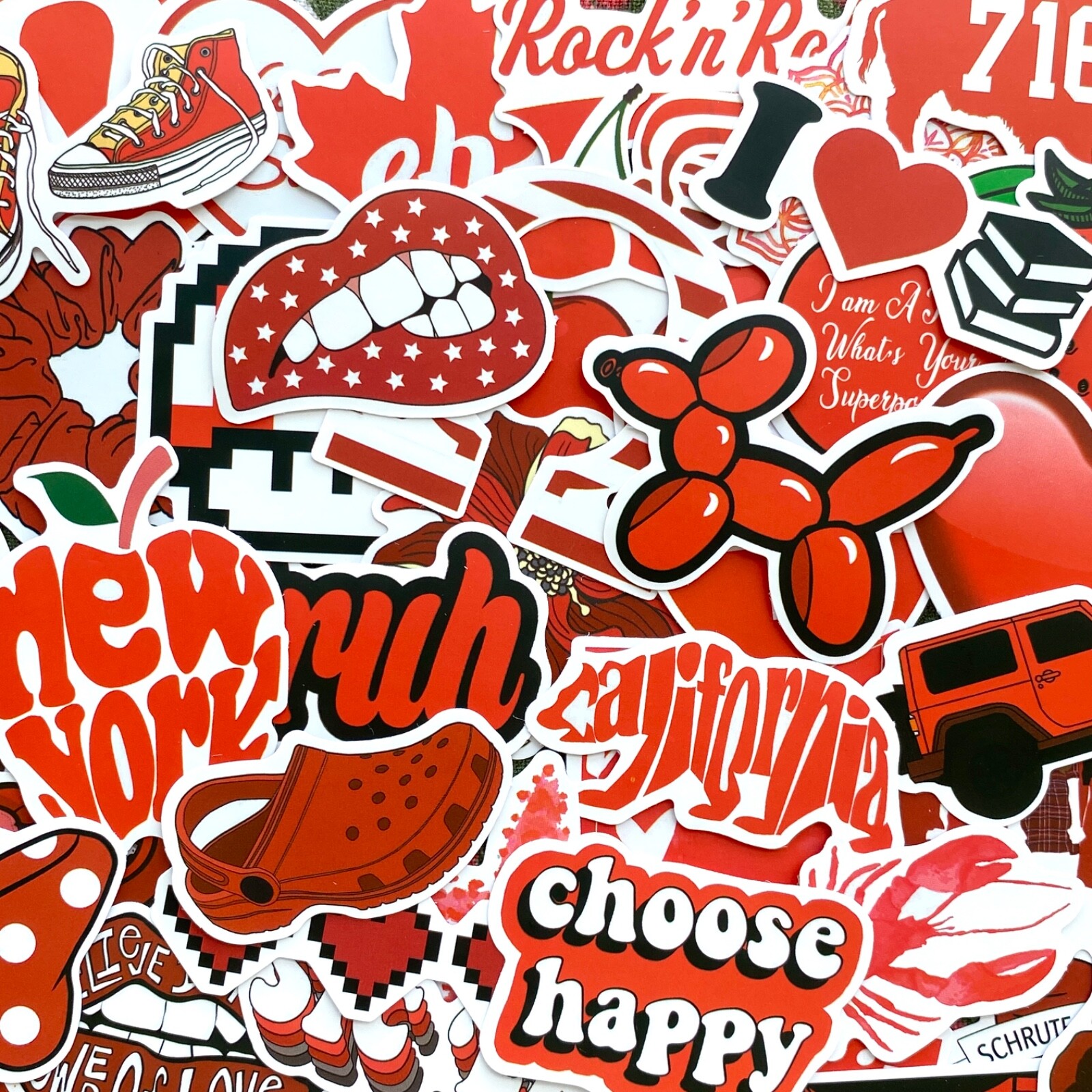 5-50 pcs Cute Red Kawaii Stickers, Animal New York Funny Quote Car Laptop Decals