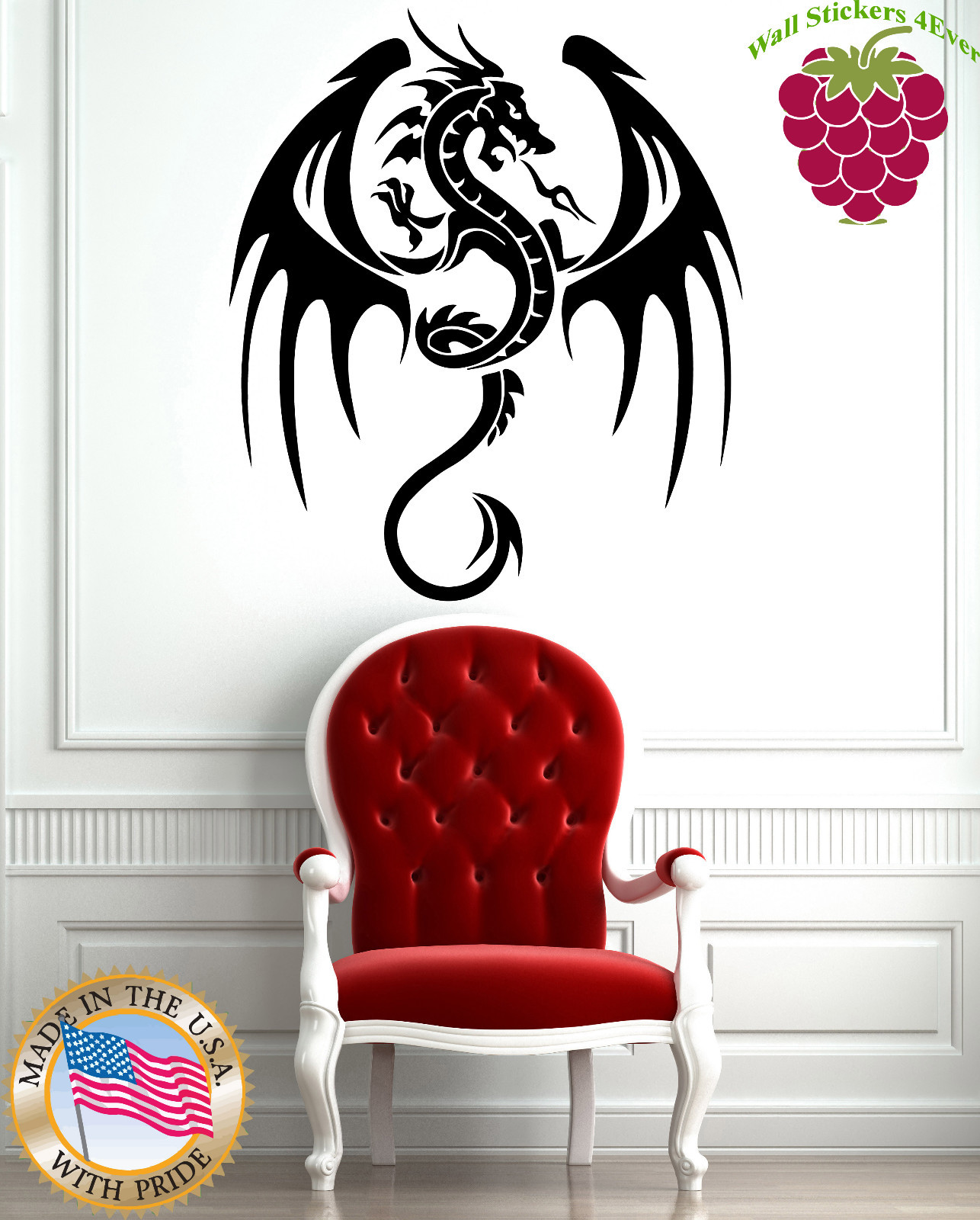 Wall Stickers Vinyl Decal Flying Dragon Spitting Fire Medieval Tales (EM479)