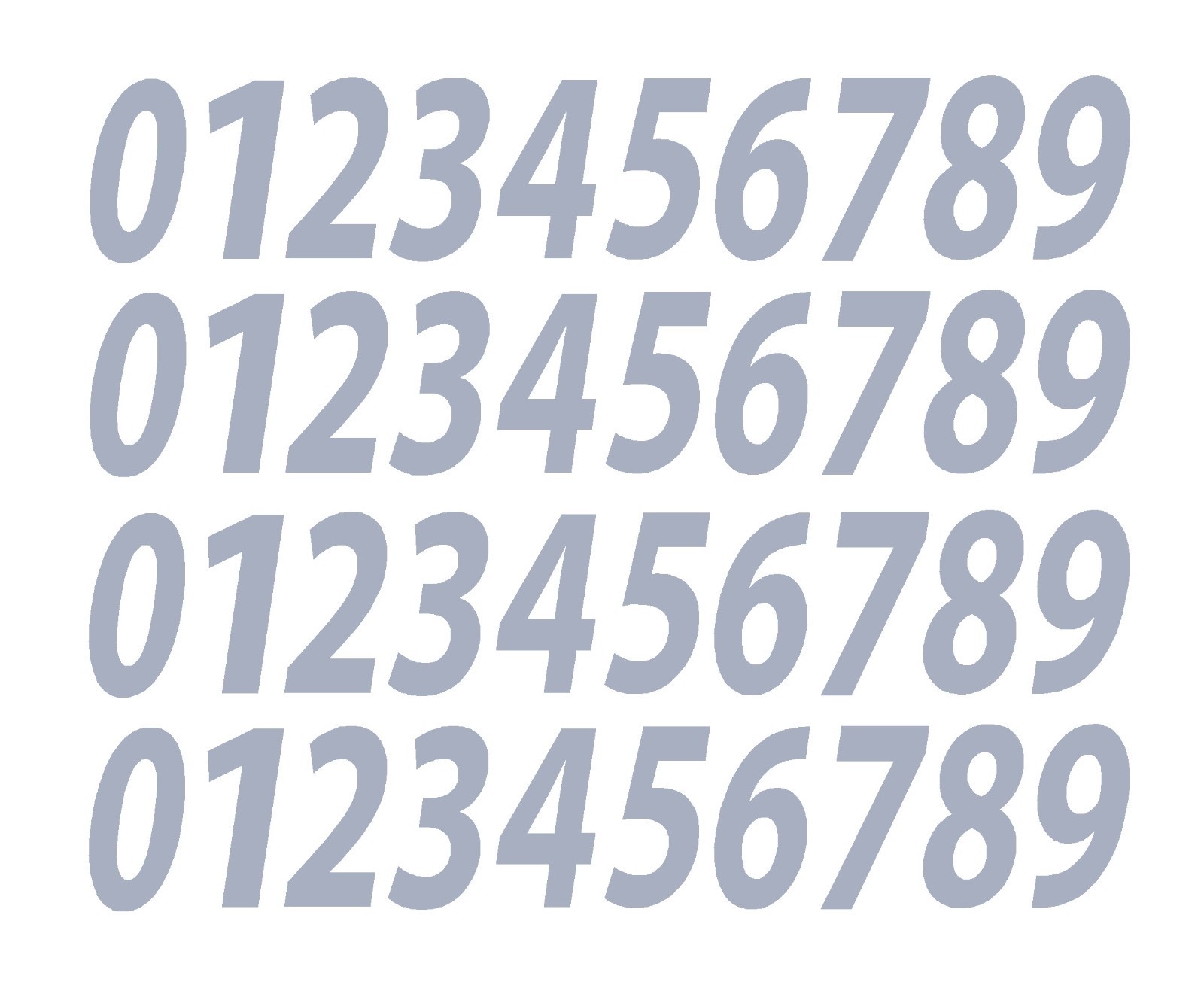 0-9 Numbers Silver Sticker Vinyl Decals CHOOSE SIZE!! 1/2" – 12" Set Of 40 V546)