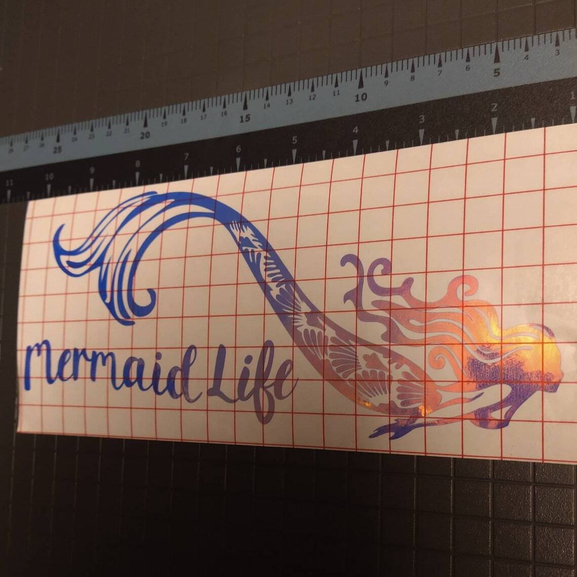 Mermaid life Decal for car boat laptop Tumbler blue gold holographic sticker