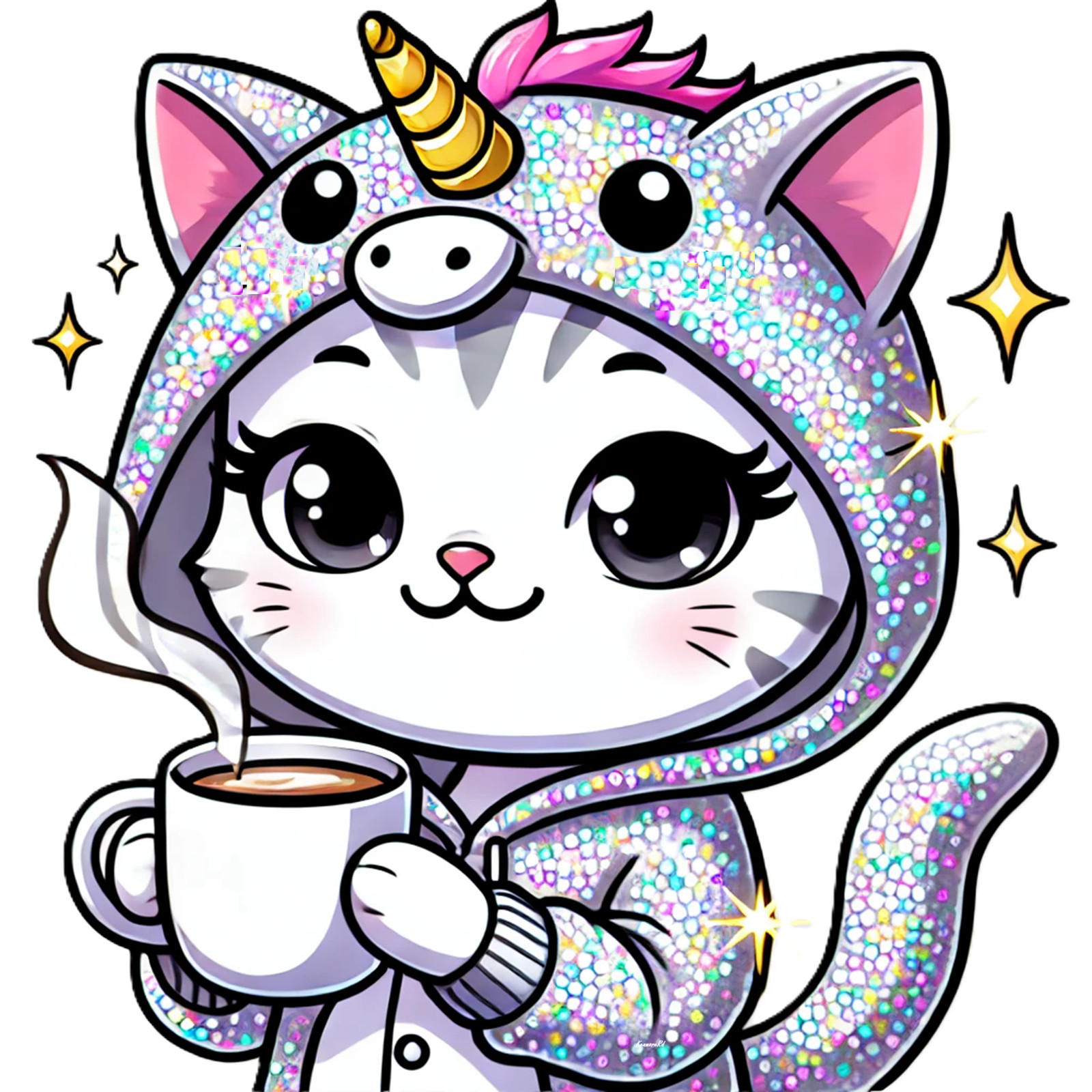 Kawaii Cat Coffee Lover Decal – Cute Cocoa Cat Sticker, Cute Gift